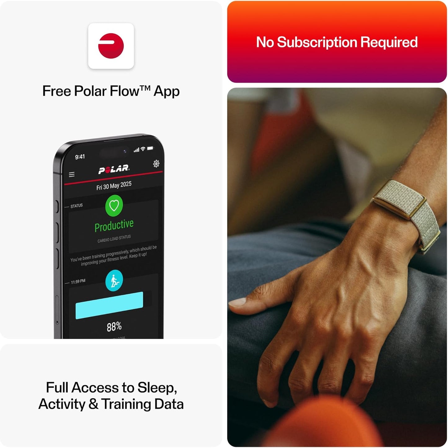 Polar Loop – Smart Screen-Free Wearable Health & Fitness Band with 24/7 Heart Rate, Sleep & Activity Tracking, Automatic Training Detection, No Subscription, 8-Day Battery.