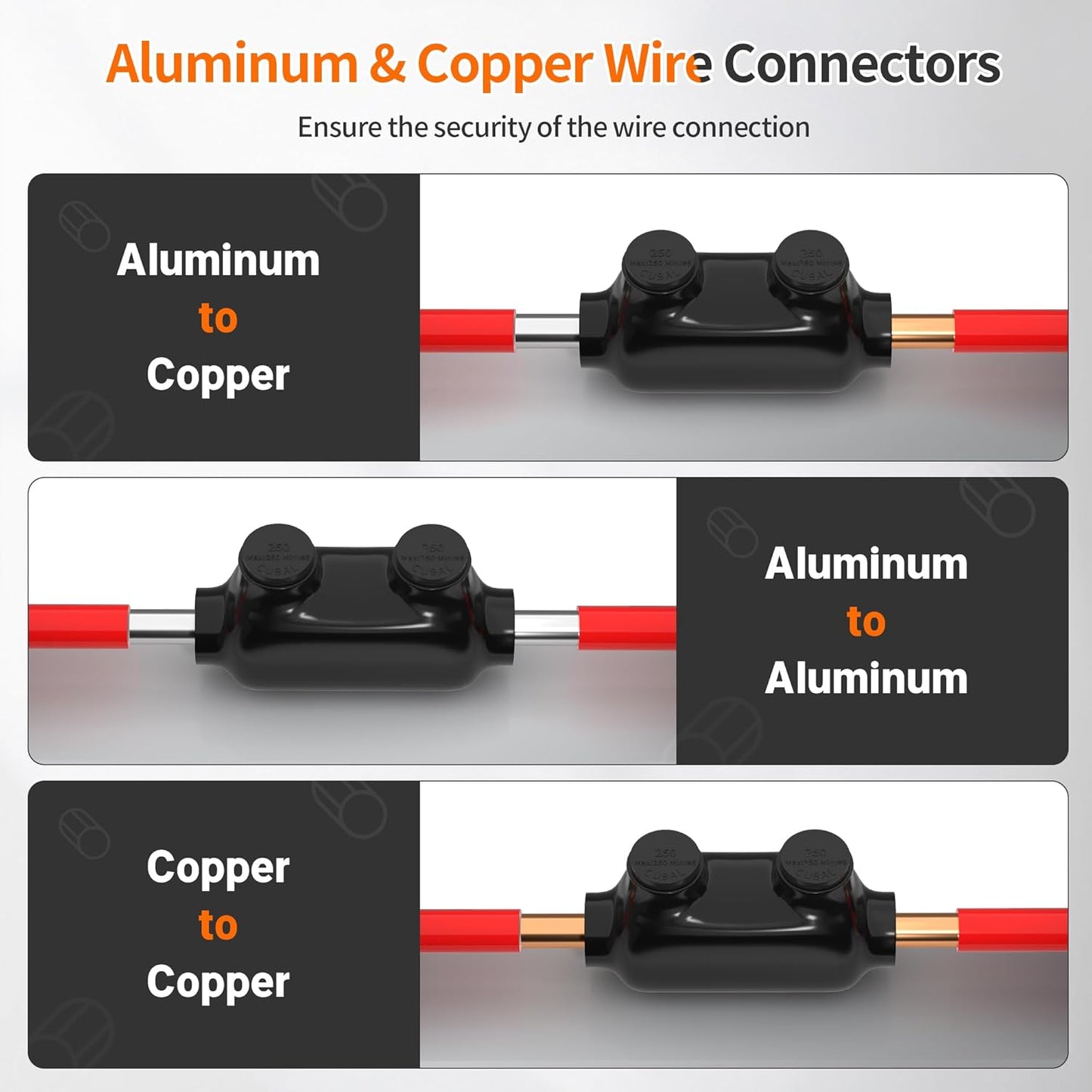 Joinfworld Insulated Inline Splice Connector 250CMC-6 Gauge Aluminum to Copper Wire Connectors Aluminum Wire Connectors Electrical Inline Splice Connector with 5/16" Slotted Allen Hex - 6 Pack