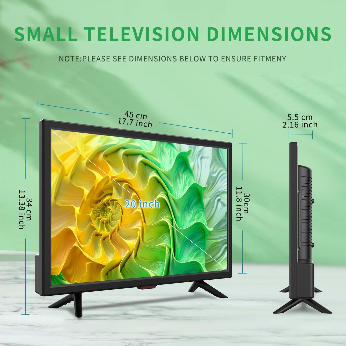 TV 20 inch,Full Viewing Angles 1080P HD,Small Kitchen Wall-Mounted Digital TV-HDMI/USB Ports-Dual Power DC-12V& AC Adapter Inputs for Your Caravan & Bedroom