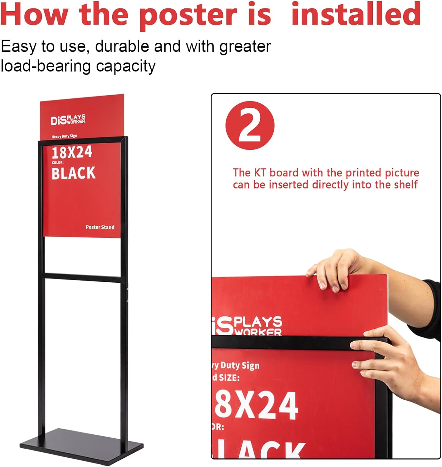 DISPLAYSWORKER Sign holder floor stand, heavy Duty Pedestal poster banner stand for display,18×24 inch slide-in double sided poster sign holder floor standing for board Display (Black, 18×24)