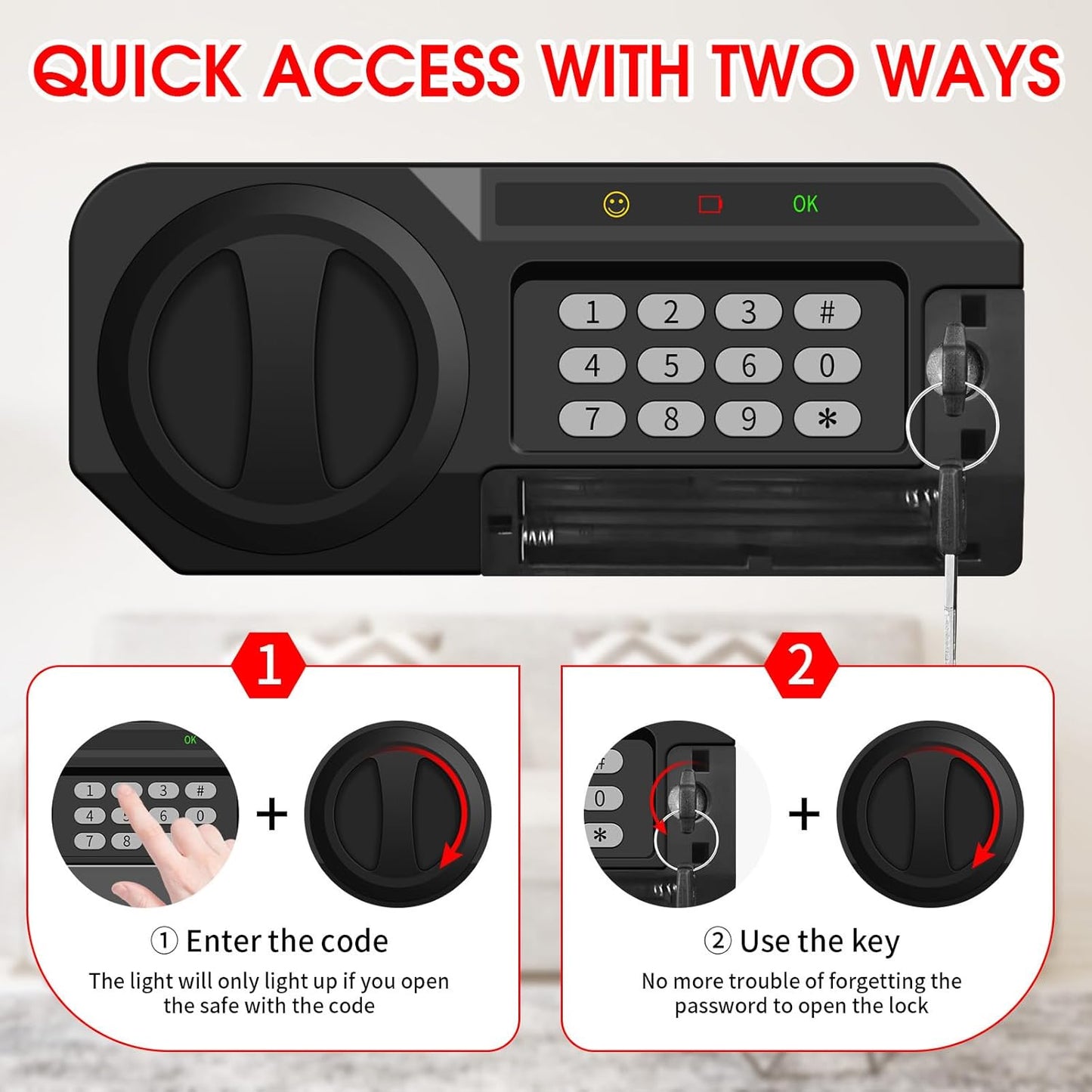 1.8 Cuft Small Fireproof Safe for Home Use, Safe Box Fireproof Waterproof with Programmable Keypad, Spare Keys and Removable Shelf, Digital Home Security Safety Box for Money Documents Medicines