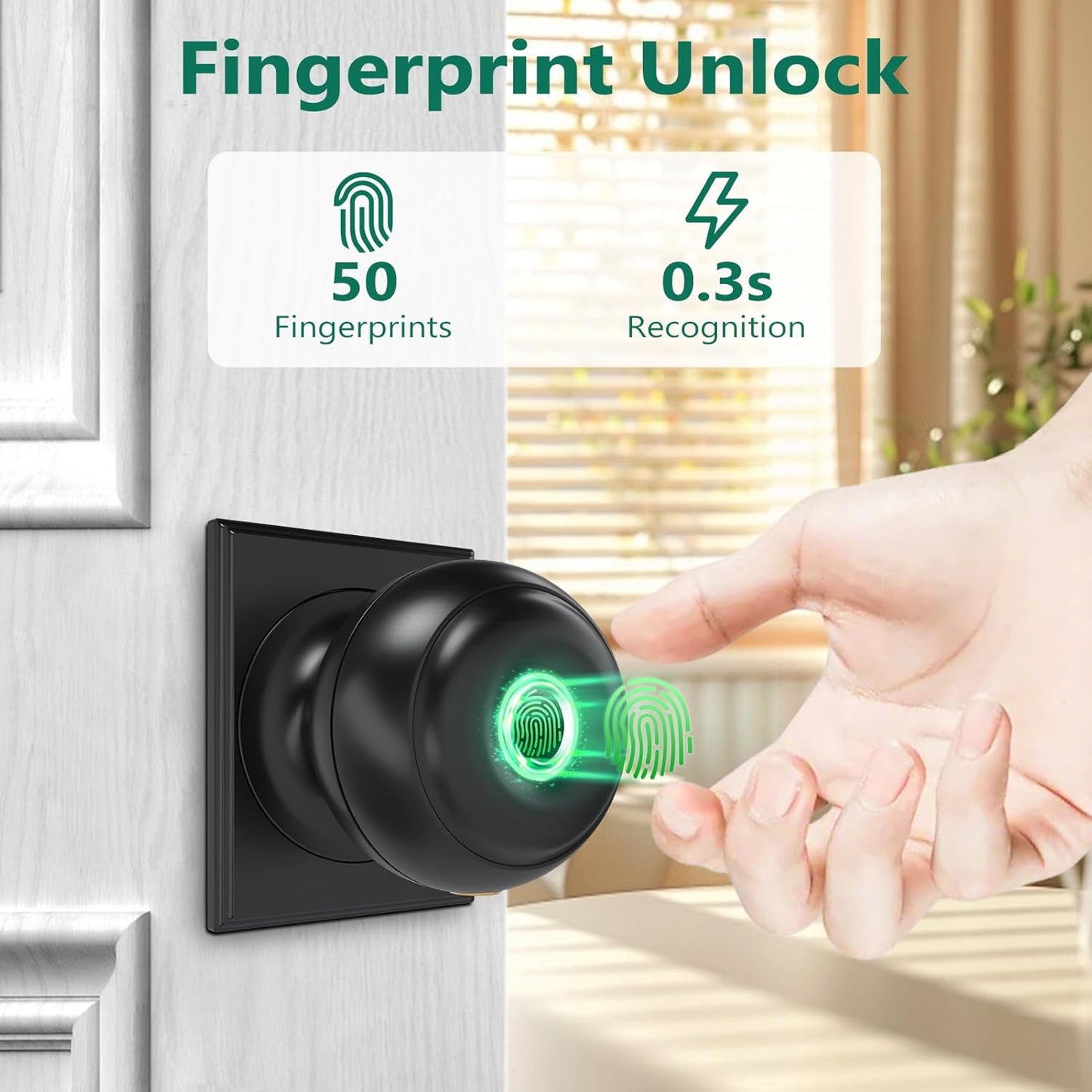 GeekTale Fingerprint Door Lock, Smart Lock with App, Biometric Door Lock, Thumbprint Door Knob, Smart Fingerprint Door Knob for Bedroom, Office, Apartment