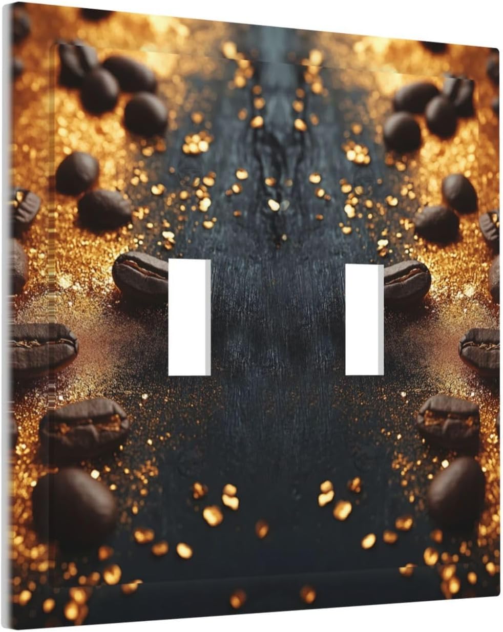 Decorative Light Switch Cover Plate Black Wood Board Gold Dust Coffee Beans 2 Gang Wall Plate Oversized Double Toggle Two Switch Wall Cover Plate Dual Device Face Plate