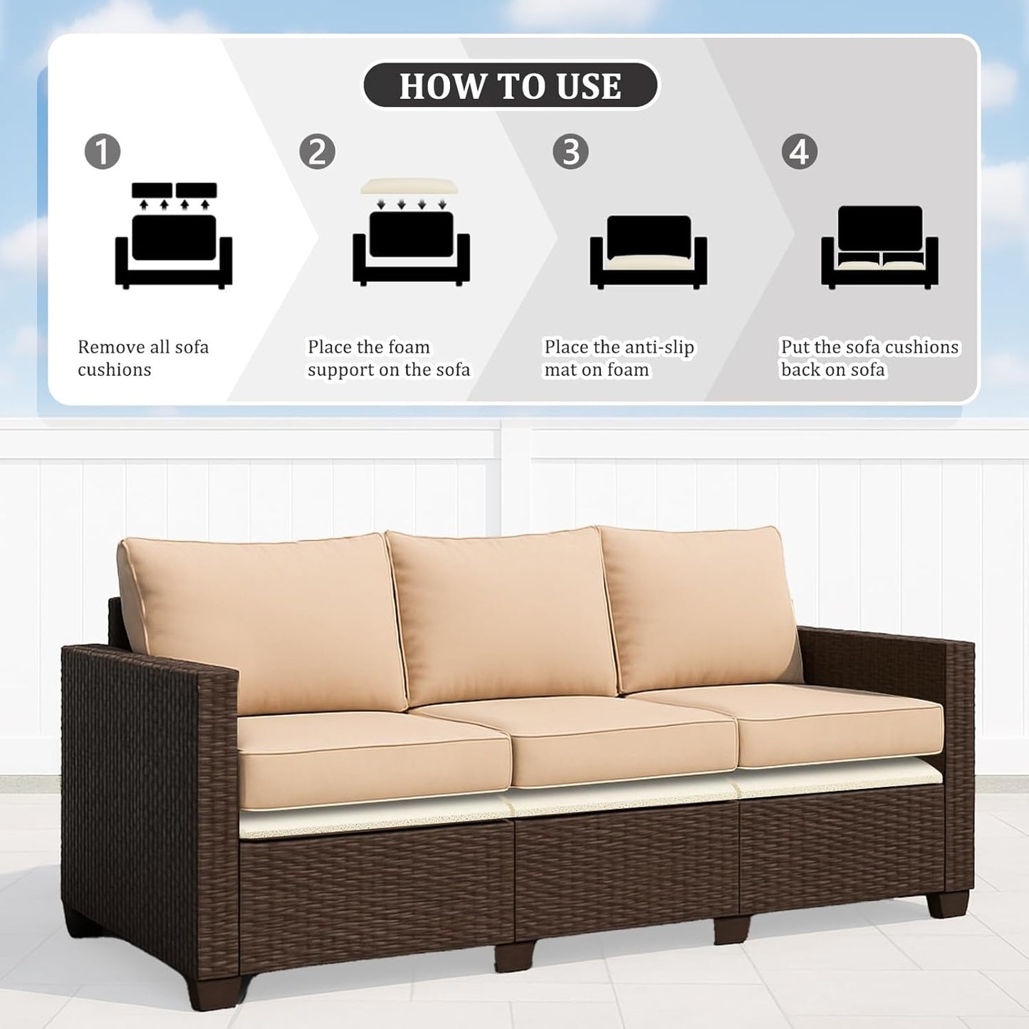HAVARGO Couch Cushion Support for Outdoor Sagging Seat 20x20x2 Inches Couch Supports for Sagging Cushions, Quick-Drying and High Density Foam Sofa Cushion Support with Anti Slip Mesh Fabric Set of 3
