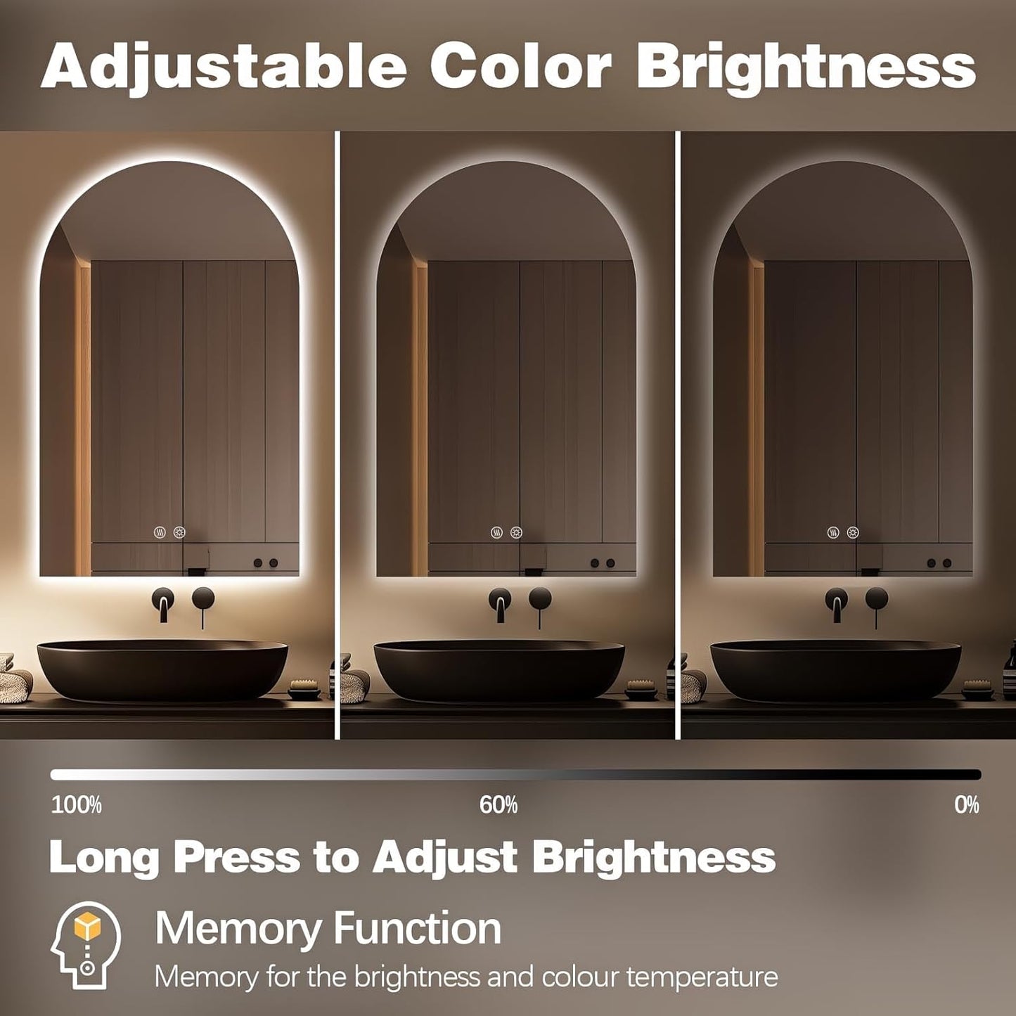 Niccy Arched LED Bathroom Mirror, 48x24 Inch Arch Frameless Backlit Mirrors for Wall Arched Lighted Vanity Mirrors Defogger and 3 Color, Explosion-Proof, HD Glass and IP65 Waterproof