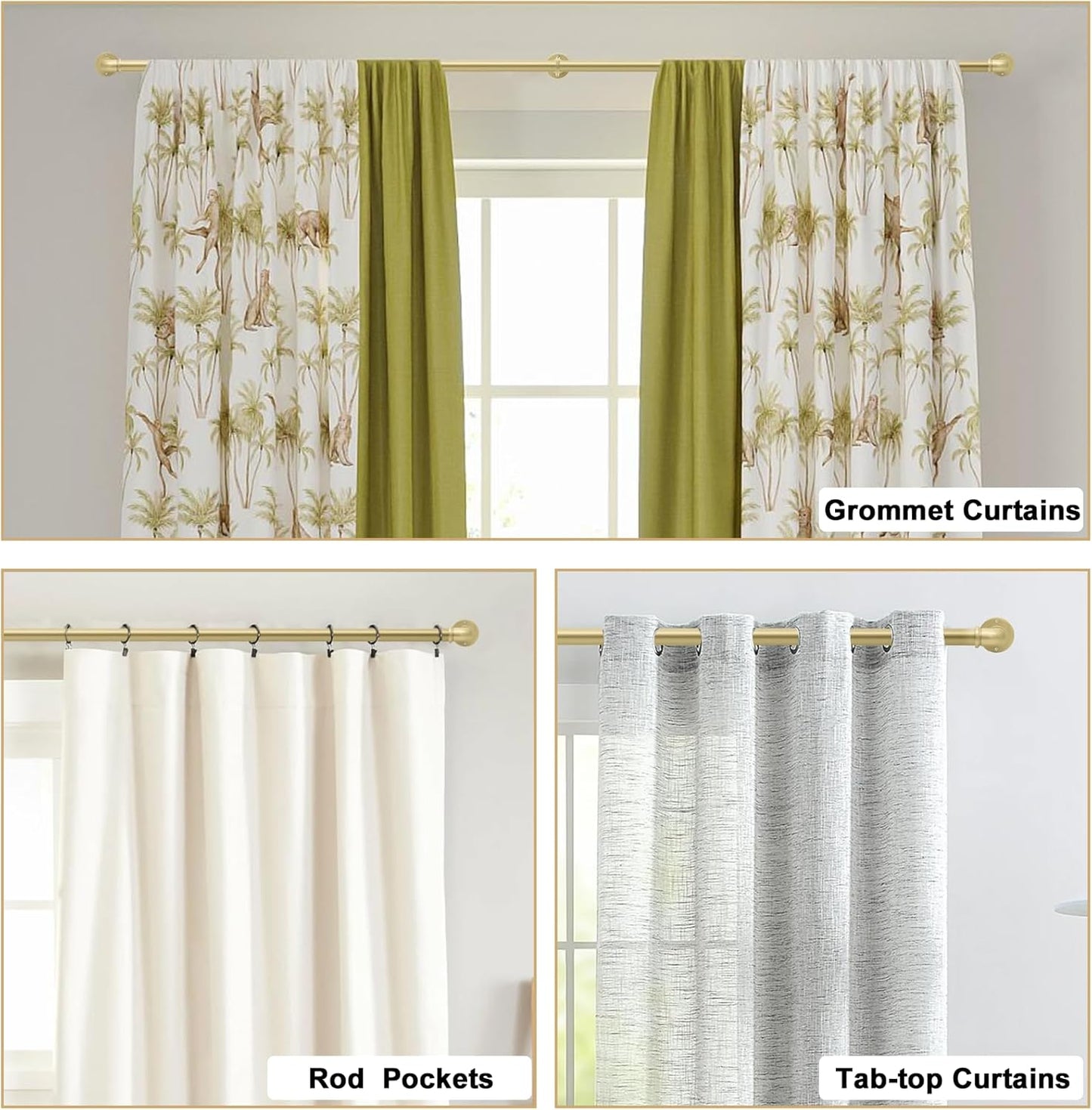 Gold Curtain Rods 18 to 120 in,Wraparound Curtain Rods,Adjustable Length,1 in Diameter Pipe,Wall or Ceiling Mounted,for Bedroom and Living Room (Gold 18” to 120”)