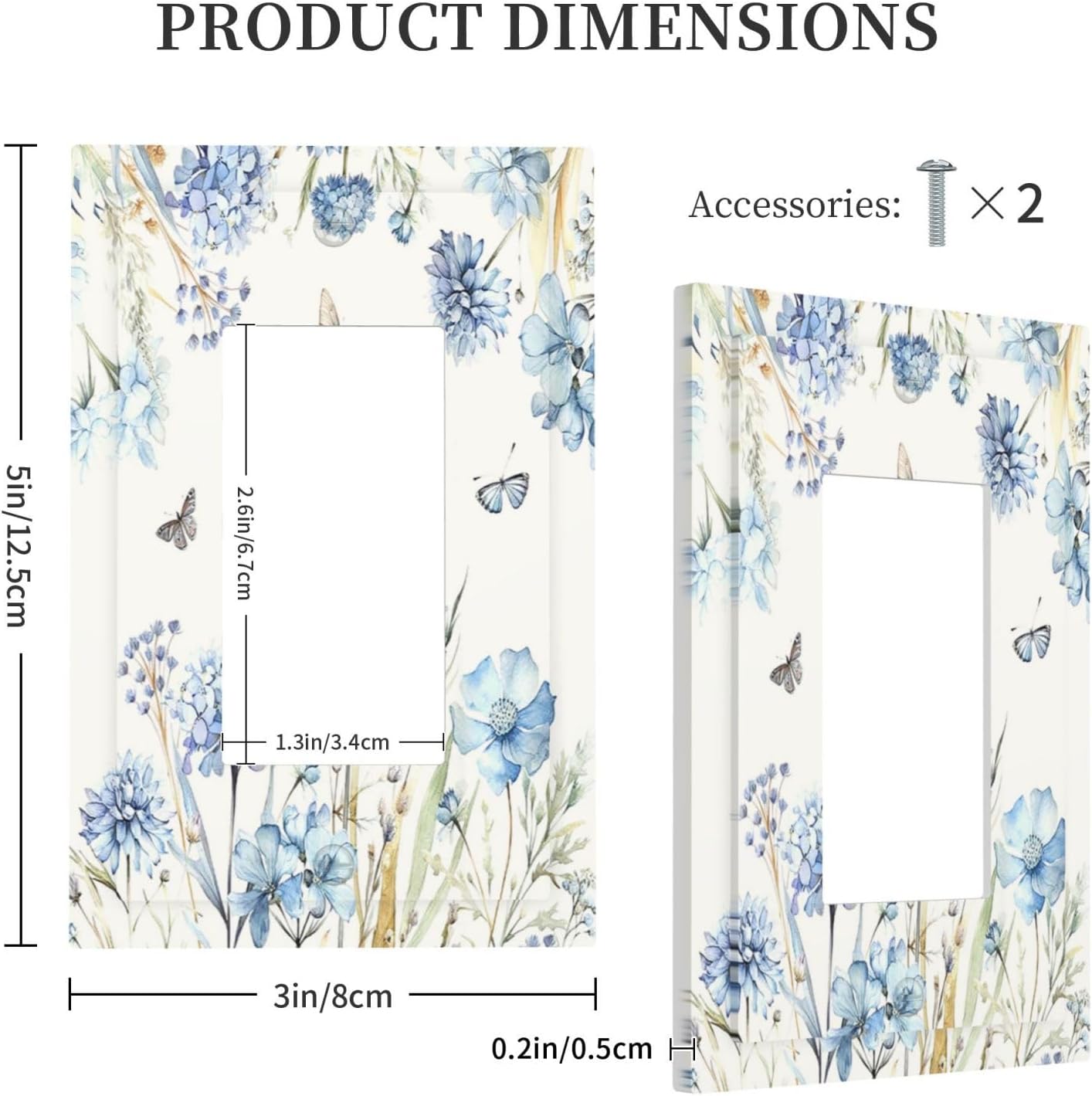 Decorative Outlet Covers Blue Floral Hydrangea Plants 1 Gang Single Rocker Light Switch Cover Plate Wall Plates GFCI Faceplate for Bedroom Home Decor