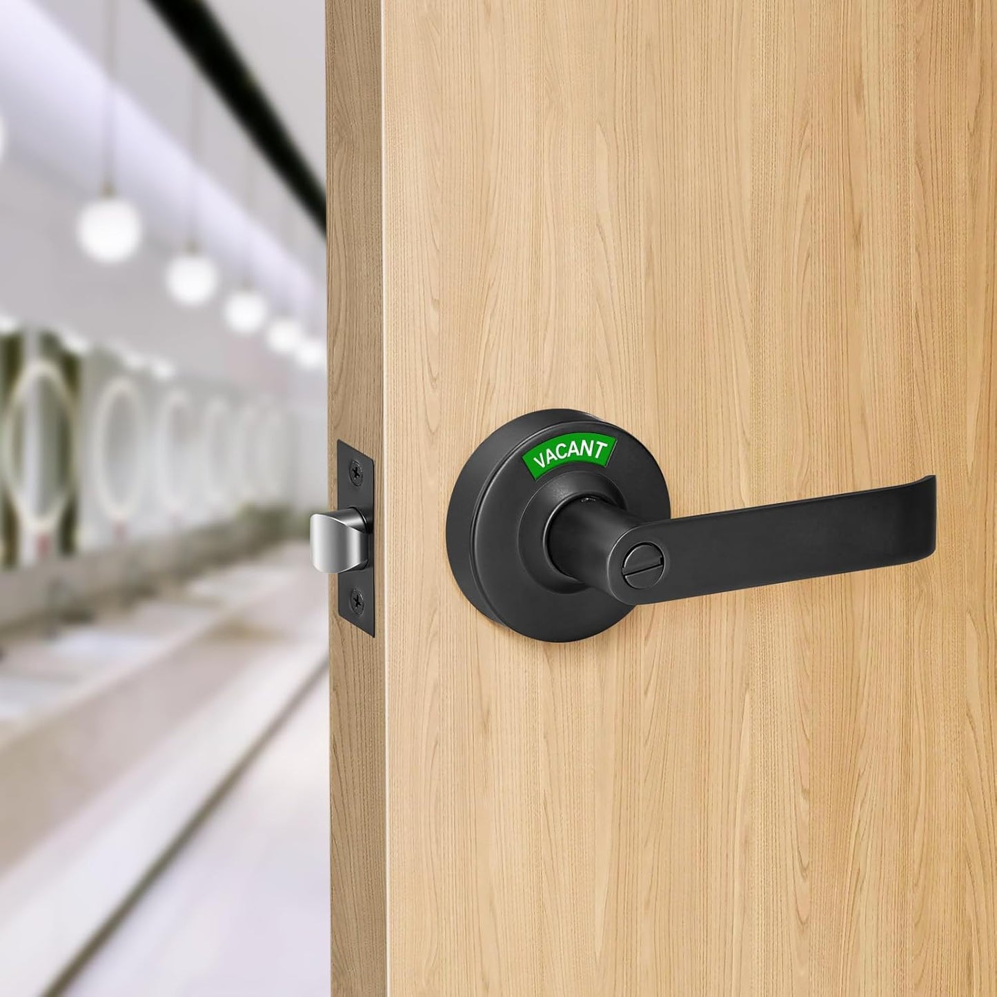 Bathroom Indicator Privacy Door Lock, Vacant Occupied Bathroom Lock, Large Vacant or in-Use Door Handle for All Women Men Restrooms, Ansi Grade 2 Commercial Grade, Black