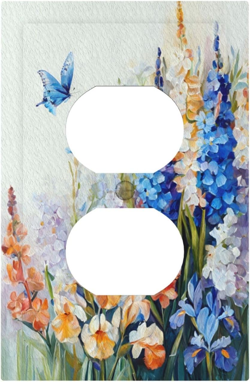 Decorative Outlet Covers Rustic Colorful Floral Garden Flowers 1 Gang Duplex Light Switch Cover Plate Unique Wall Plate Electrical Switch Plate Covers for Country Bedroom Home Decor