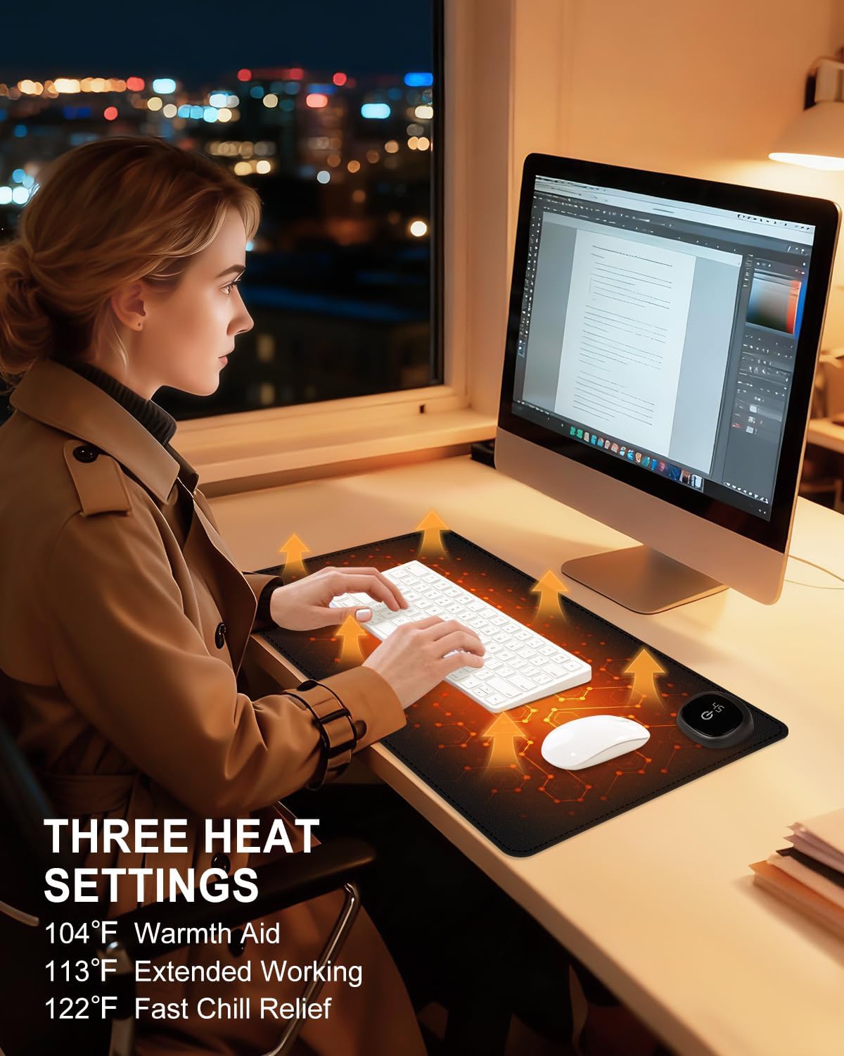 Heated Desk Pad, 23.6" x 14.2" Leather Non-Slip Warm Desk Pad, Large Mouse Mat with 3 Levels Heating & 3 Hours Auto Shut-Off, Hand and Foot Warmer for Office, Home, Black