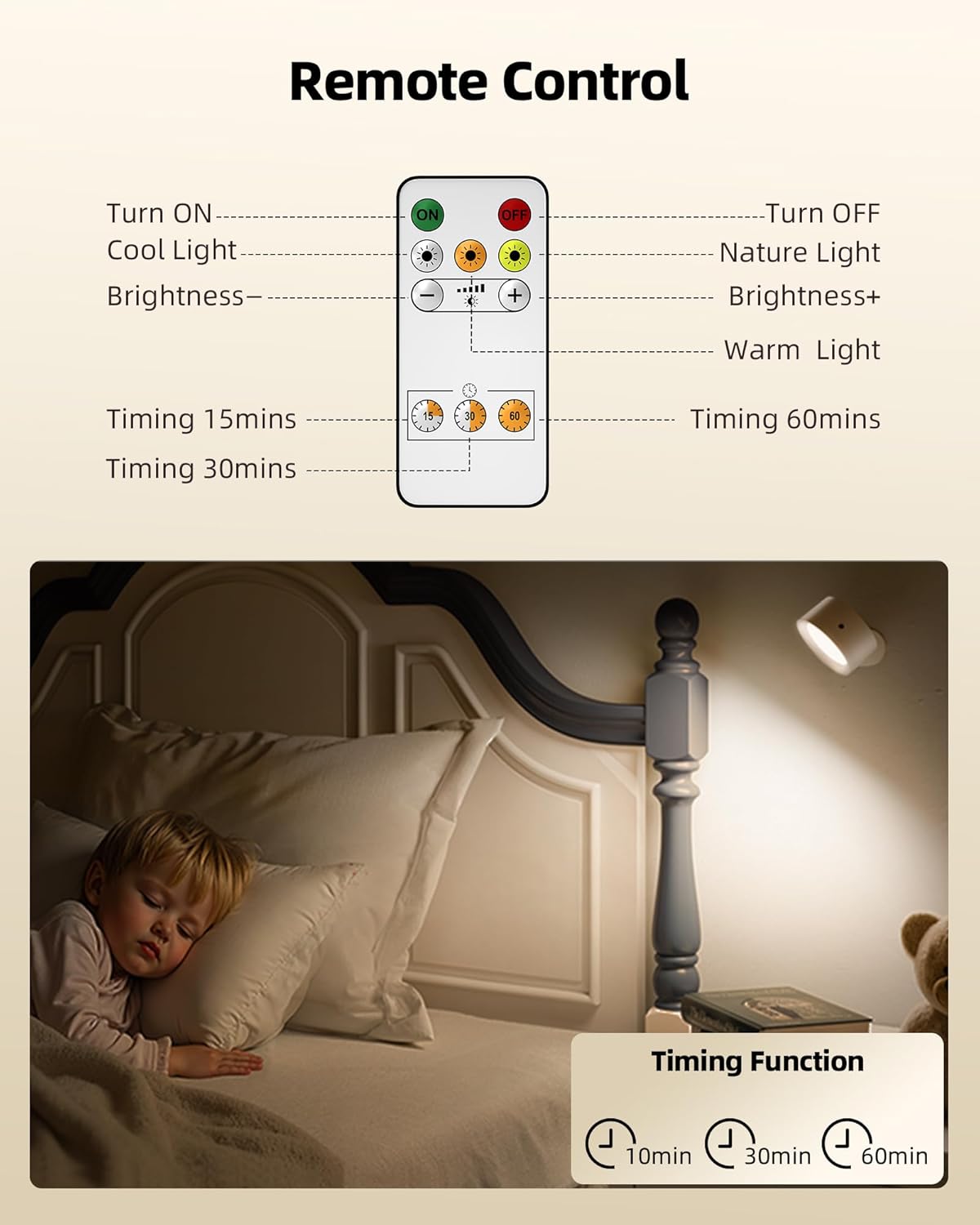 LED Wall Mounted Lights, Rechargeable Wall Sconces Lamp, 3 Color Temps & Remote and Touch, 360°Rotation Dimmable Cordless Wall Light for Study Bedroom Reading Bedside(White, 2 Pack)