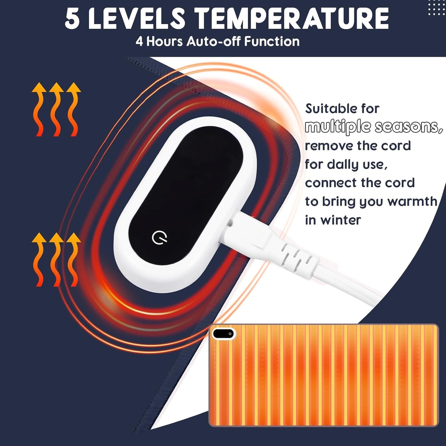Konohan Heated Large Desk Mat PU Leather Warm Mouse Pad with 5 Heating Level & 4 Hour Auto Shut-Off Heating Keyboard Pad Warmer Gaming Mice Mat Only Supports 110v(Dark Blue Color,31.5" X 13")