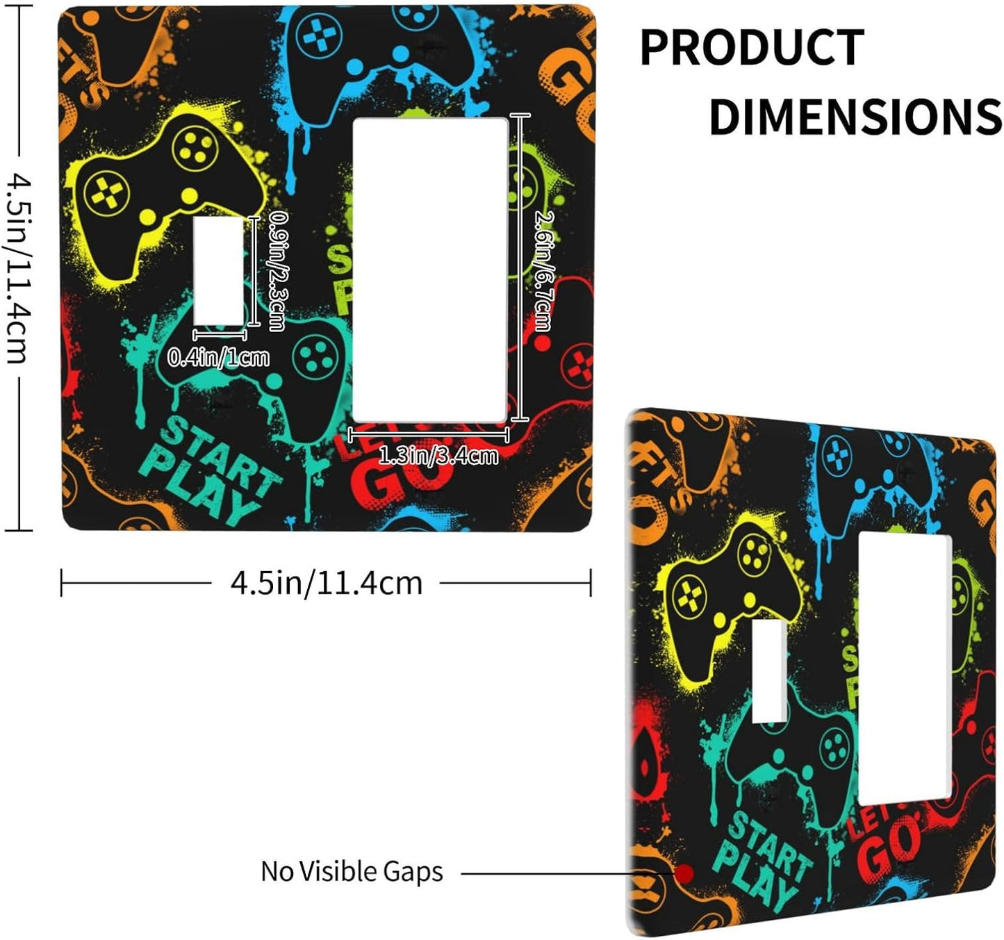 Decorative Outlet Covers Gamepad Theme Graffiti 2 Gang Wall Plate Single Toggle 1 Rocker Light Switch Cover Switch Plate Covers Faceplate for Game Room Bedroom Home Decor