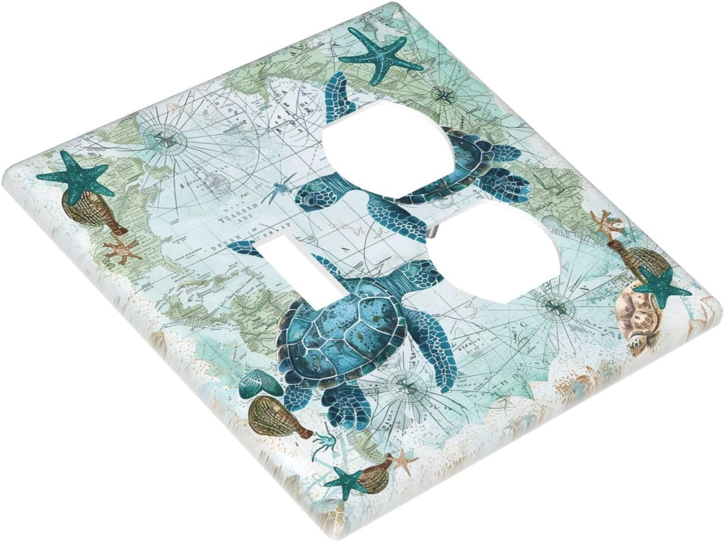 Wallplates Nautical Green Sea Turtles Beach Blue Ocean 1 Toggle 1 Duplex Switch Plate Electrical Gfci Faceplate Decorative Light Switch Covers For Bathroom Kids Room Decor