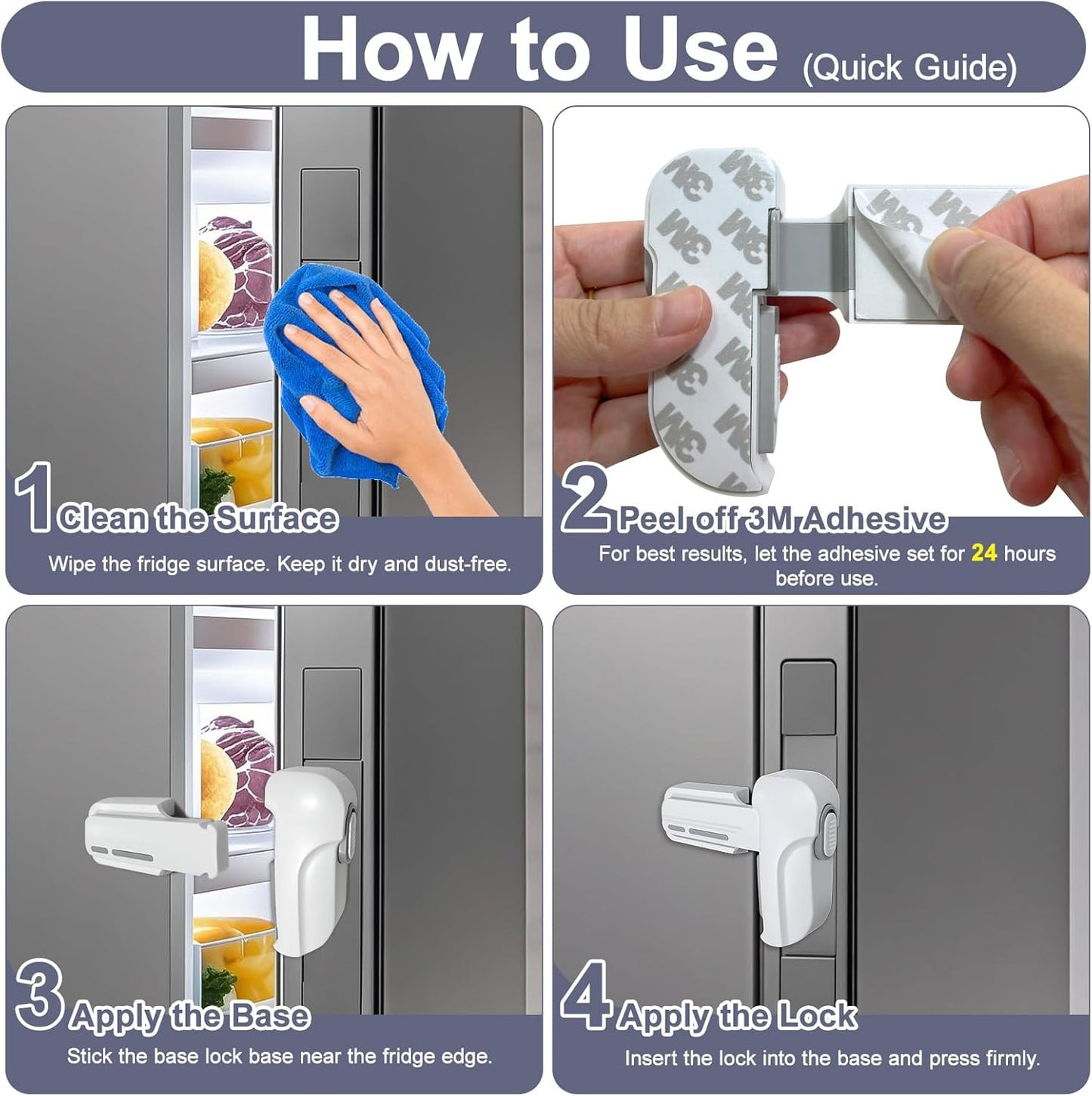 Fridge Lock for Kids, Childproof Refrigerator Door Lock, Fridge Latch with 3M Adhesive, Freezer Locks Automatically Closed, No Drill No Screw, More Security for Kids/Pets (1 Pack, White)
