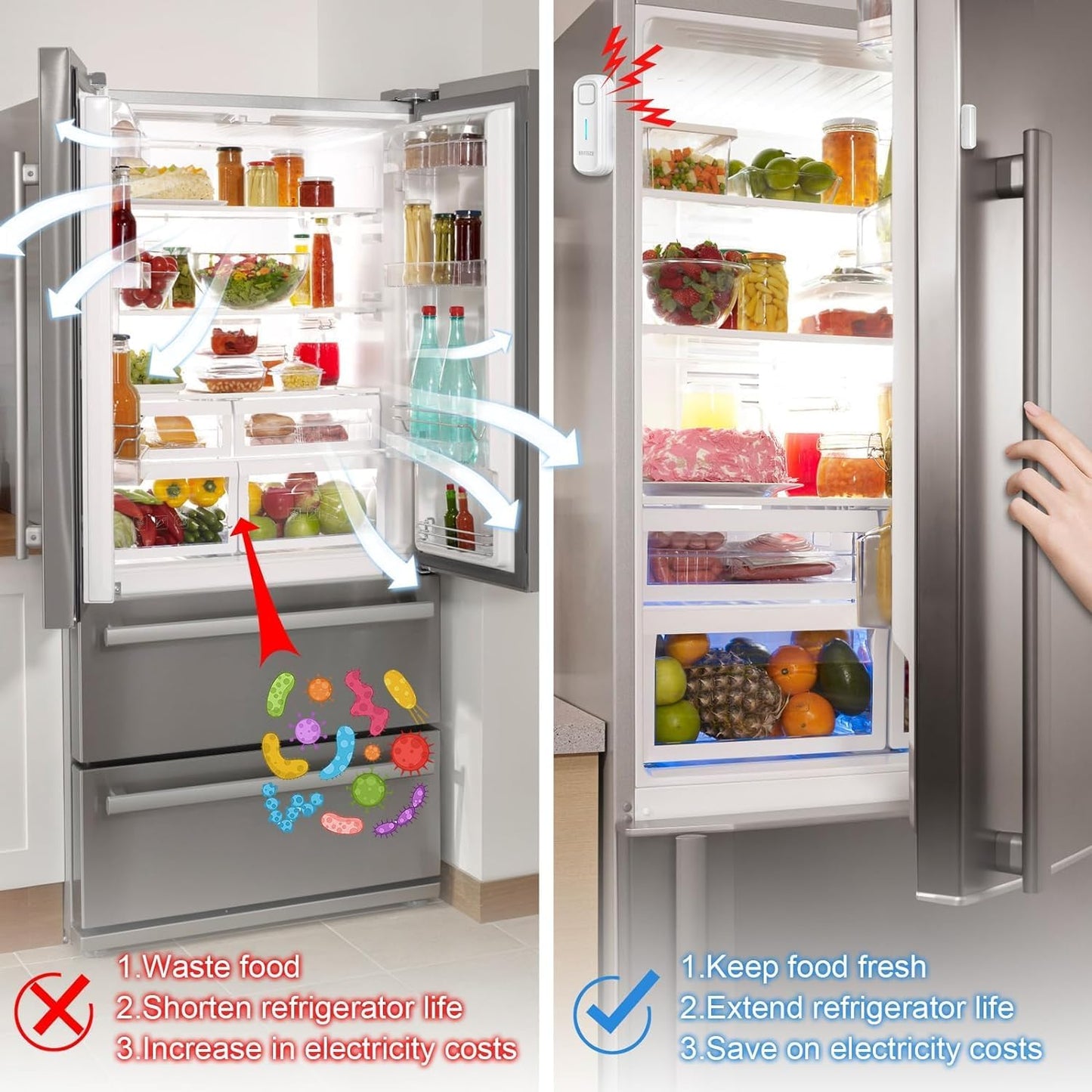 DAYTECH Refrigerator Door Alarm Freezer Door Left Open Alarm with Delay 1/2/3/4 mins Window Door Ajar Alarm Fridge Alarm 0 to 120 dB for Freezer Home Store Business Office 3 Sets White
