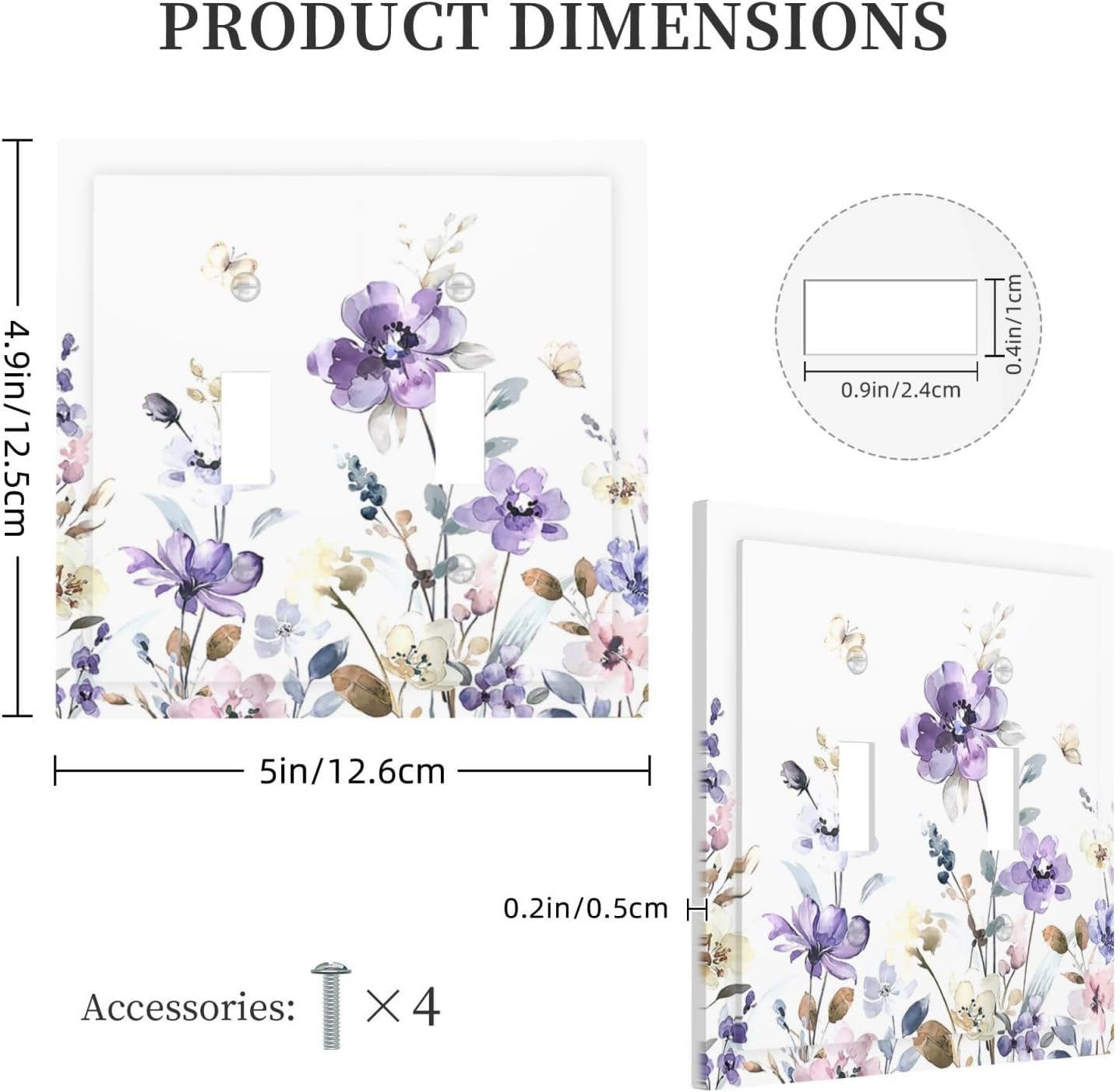 Decorative Switch Plates Purple Floral Lilac Watercolor Flower Leaves Butterfly Wildflower 2 Gang Double Toggle Wall Plate Outlet Light Switch Cover Electrical Faceplate for Bedroom Home Decor
