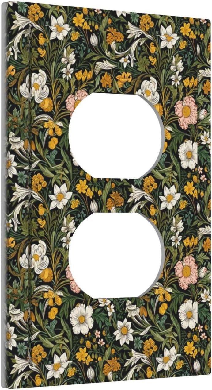 Decorative Outlet Covers Rustic Green Leaf White Daisy Yellow Floral 1 Gang Duplex Light Switch Cover Plate Unique Wall Plate Electrical Switch Plate Covers for Bedroom Home Decor