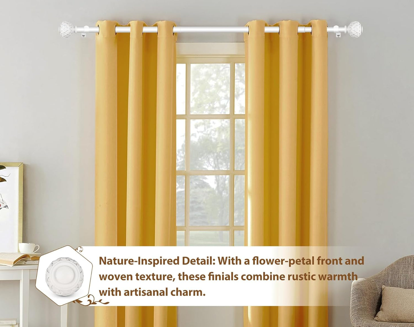 TONIAL White Curtain Rod 32 to 120 Inches, 7/8 Adjustable Curtain Rods for Windows 20 to 116 Inches, Splicing Drapery Rods Heavy duty with Netted Texture Finials