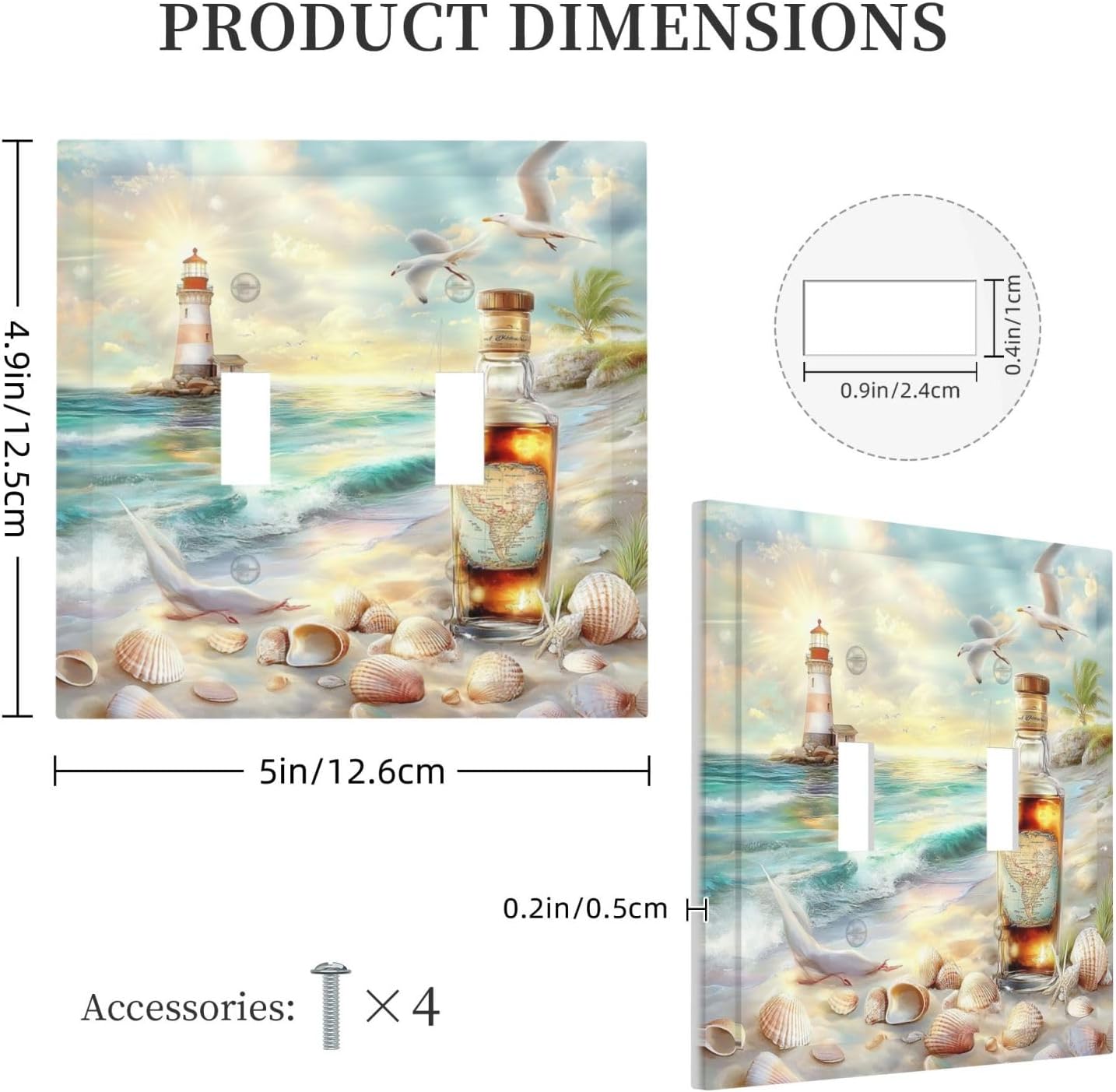 Decorative Switch Plates Beach Ocean Lighthouse Seashells 2 Gang Double Toggle Outlet Light Switch Cover Wall Plate Electrical Faceplate For Bed Room Living Room Decor