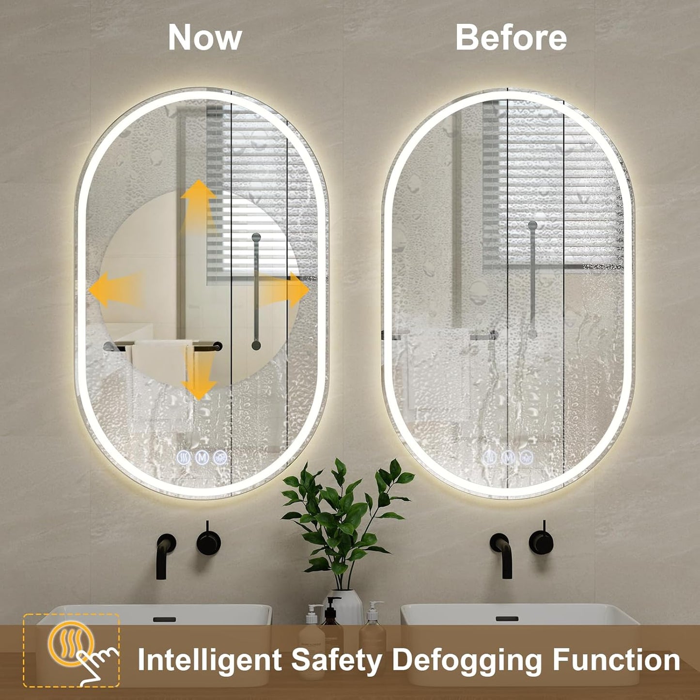 BEAUTYPEAK 40x24 LED Oval Bathroom Mirror with Lights, Anti-Fog, Dimmable, Backlit + Front Lit, Lighted Bathroom Vanity Mirror for Wall, 3 Colors, Memory Function, Tempered Glass, Shatter-Proof