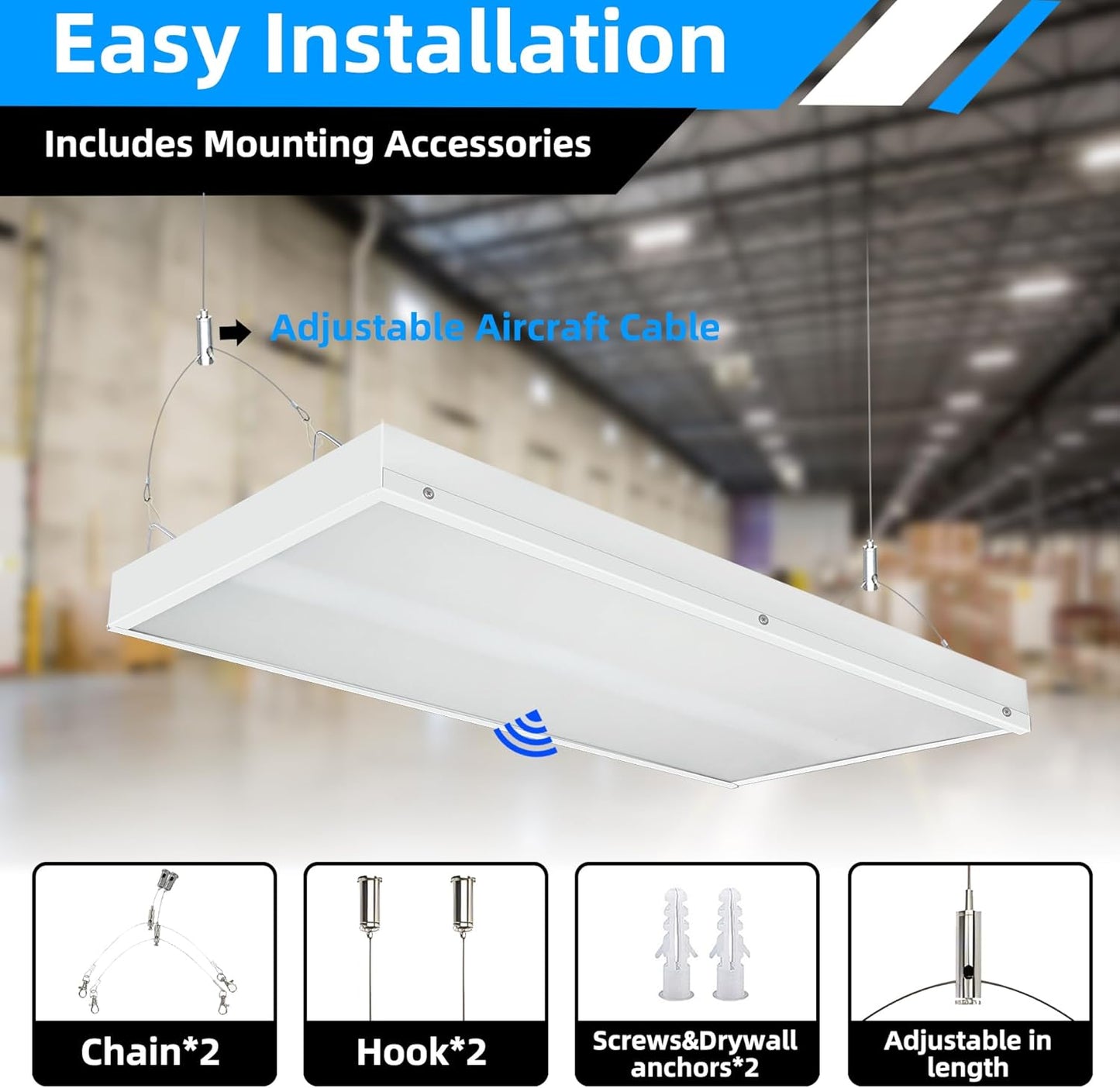 LED Linear High Bay Shop Lights with Motion Sensor, 150W LED Shop Light, 21000lm 140LM/W, 100-277V, 5000K Adjustable Tilt Hanging Commercial Linear High Bay Lights for Workshop Garage, 4-Pack