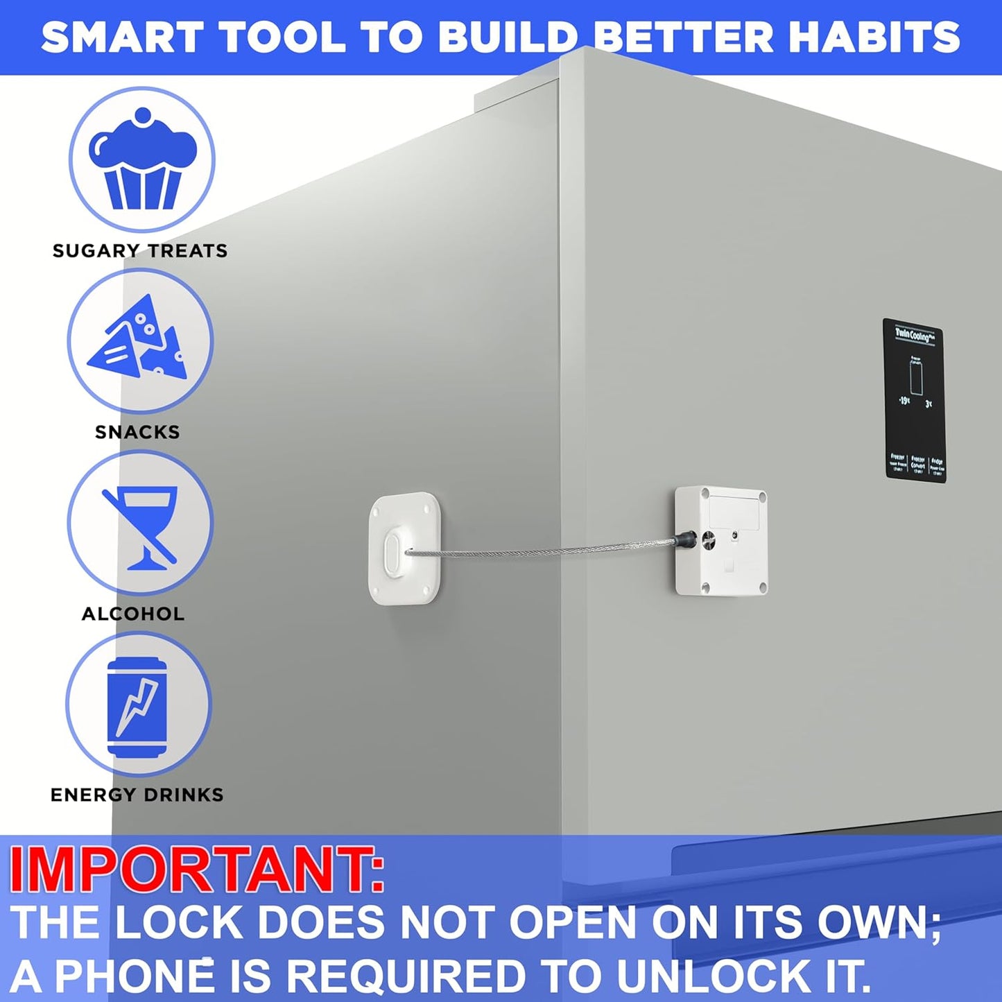 Bluetooth Lock for Fridge & Cabinets - Timed Lock Box to Reduce Access to Snacks, Food & Liquor - Smart App with Simple, Timer & Schedule Modes - Supports Focus & Healthy Habits