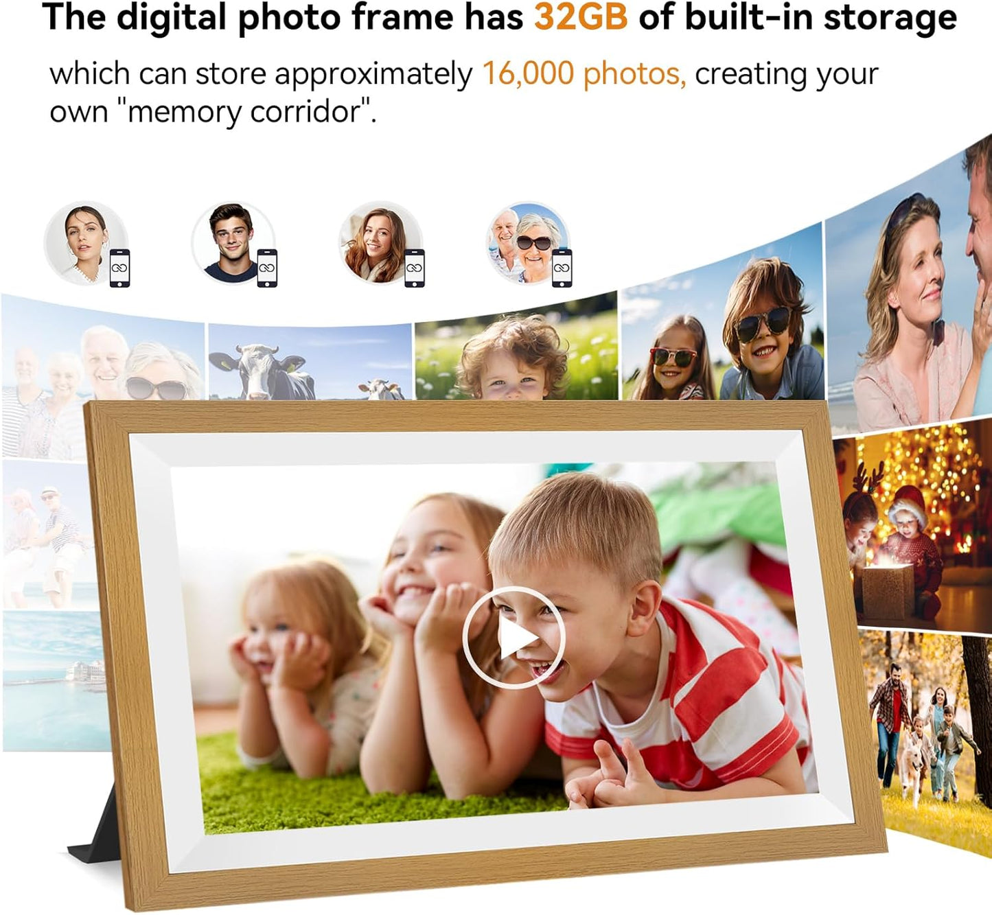 15.6 Inch Smart Digital Picture Frame with Wi-Fi 6, 32GB Storage, IPS Touch Screen, Auto-Rotation, Music Sync, Weather & Clock - Ideal Gift for Families