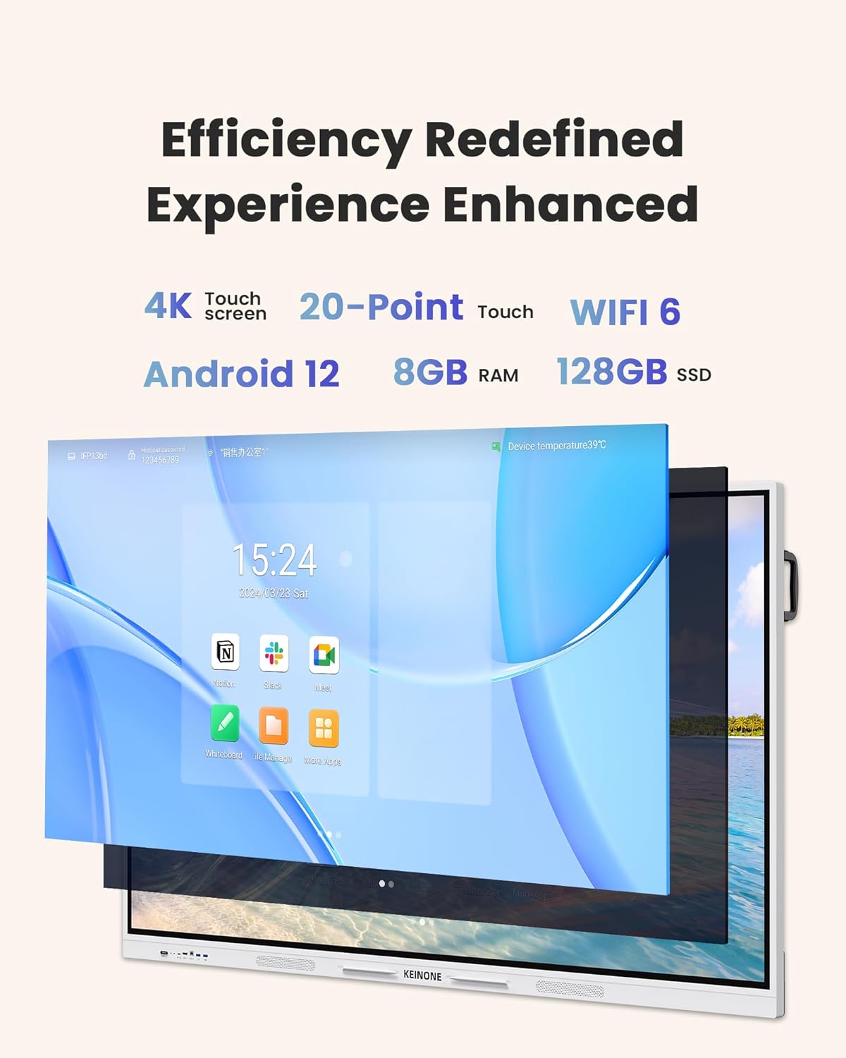 Smart Board for Classroom, 65" 8+128 GB Interactive Smartboard Built-in Android OS & Open App Ecosystem - 4K Touchscreen Electronic Digital Whiteboard for Home Office School Studio