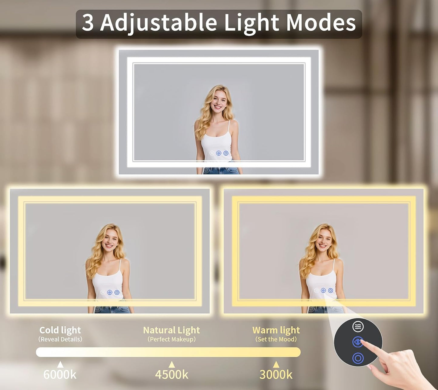 32"x72" LED Bathroom Mirror with Lights, Anti-Fog, Backlit + Front Lit, Dimmable, Led Vanity Mirror for Wall, Lighted Bathroom Mirror, 3 Colors, Shatter-Proof Tempered Glass