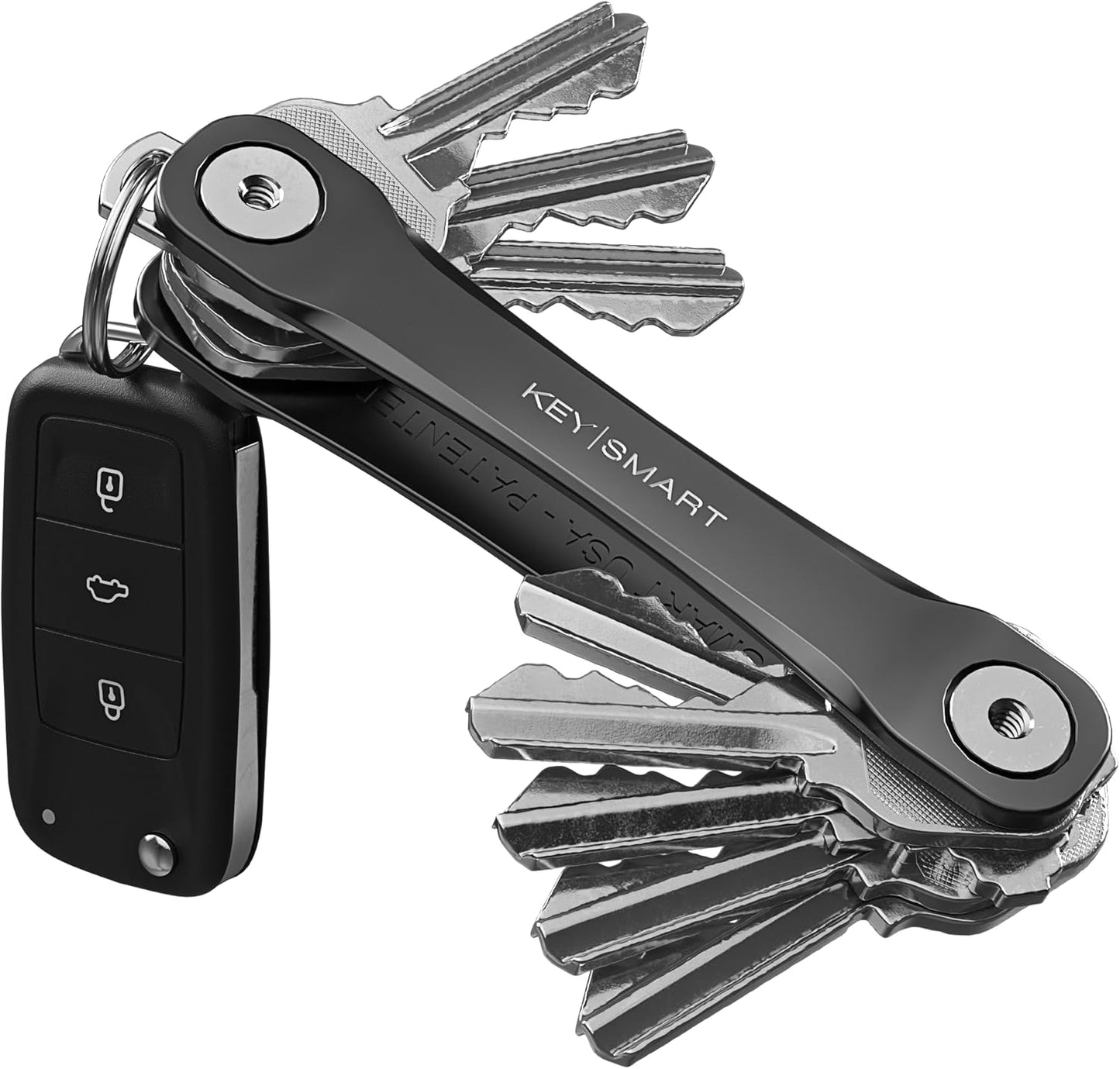 KEYSMART Key Holder for Keychain - Compact Key Organizer for Key Chain, Minimalist Clutter-Free EDC Keychains Key Ring, Black 2-Pack, 8 Keys