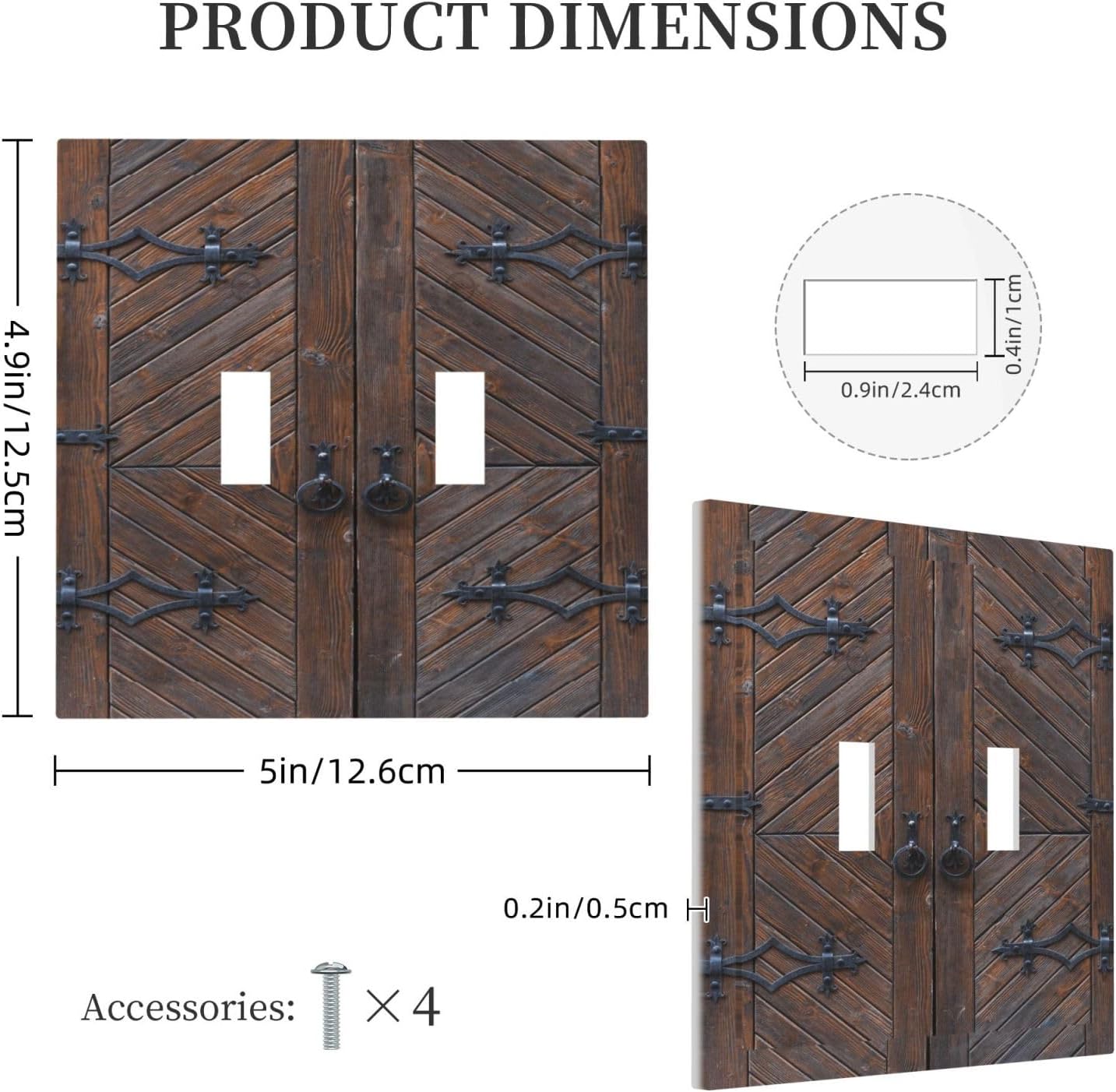 Decorative Light Switch Plate Covers Vintage Brown Wood Barn Door 2 Gang Light Switch Cover Unique Double Toggle Wall Plate Outlet Covers for Bedroom Home Decor （2 Pack）