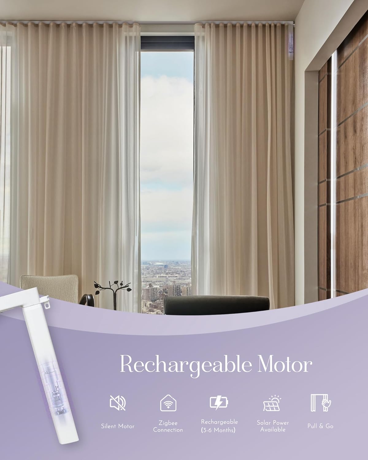 Graywind Retractable Smart Curtain Track Motorized Center-Opening Rail, Smart Curtains System Compatible with Alexa/Google Home (70-118inch)