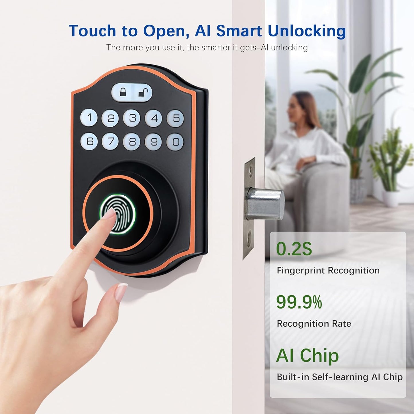 Smart Fingerprint Door Lock, Keyless Entry Deadbolt with Electronic Keypad, Bluetooth App Control, One Time Code, IP65 Weatherproof, for Front Door/Home/Office (Oil Rubbed Bronze)