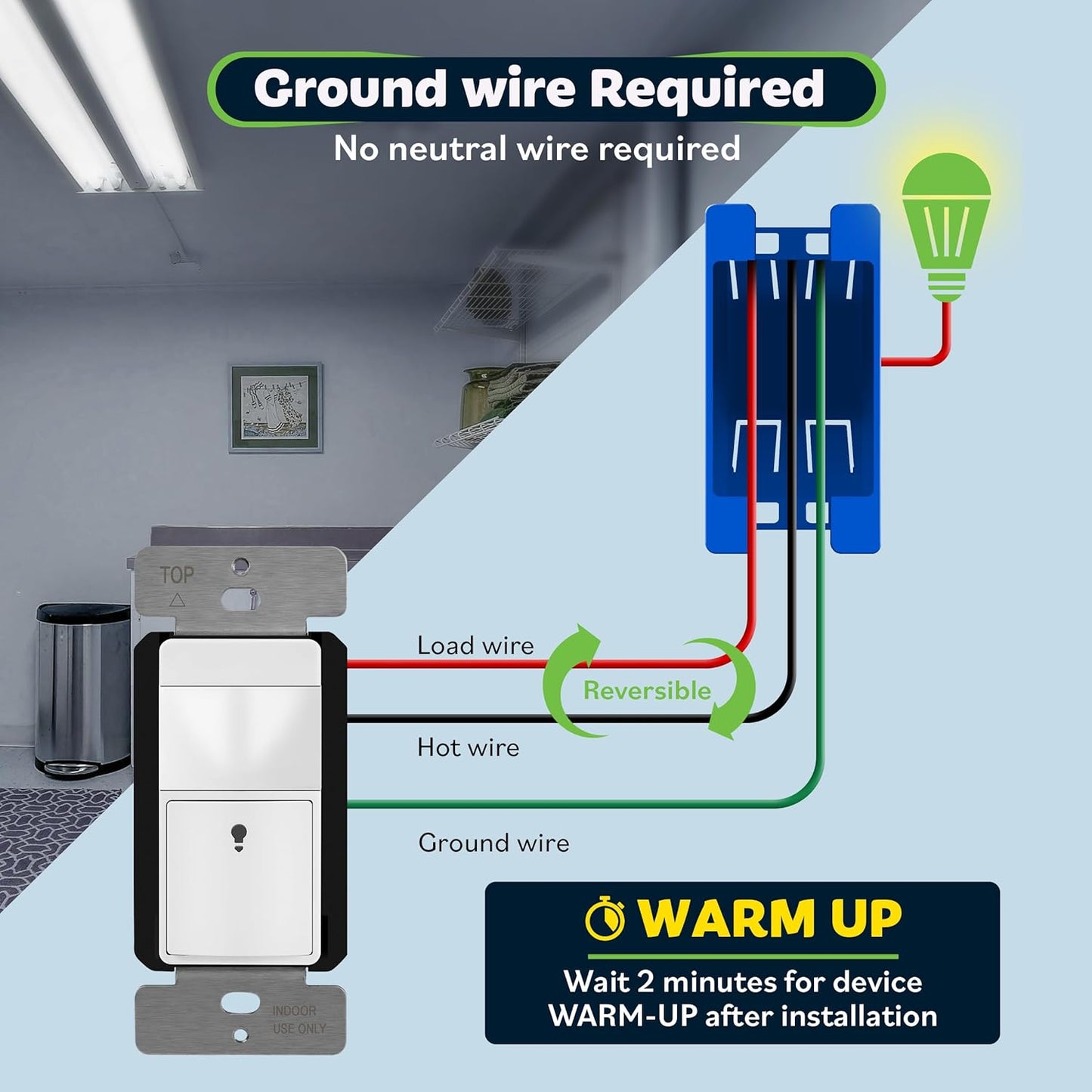 TOPGREENER Motion Sensor Switch, PIR Sensor with Ambient Light Level, Occupancy & Vacancy Modes, No Neutral Required, Ground Wire Required, 150W LED/CFL, Single Pole, TDOS5-JM-W-6PCS, White, 6 Pack