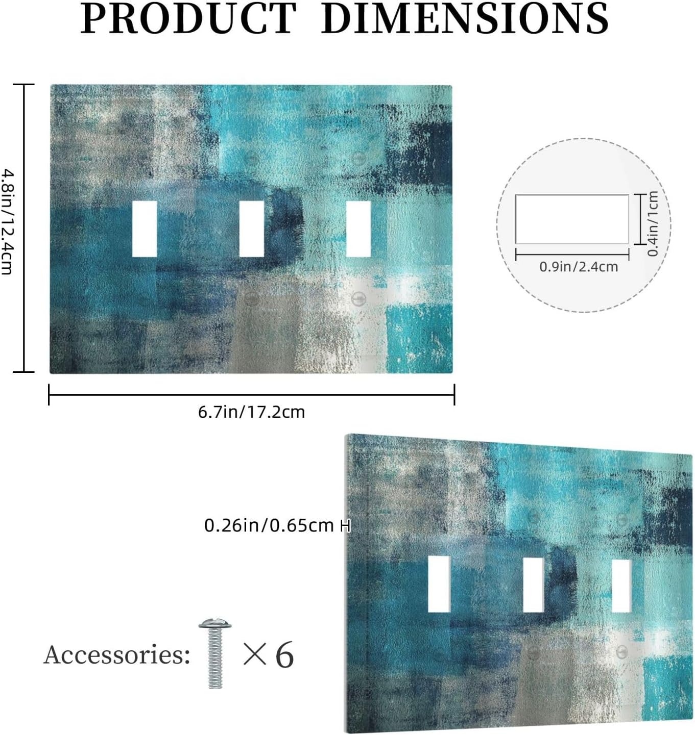 Decorative Switch Plates Teal Blue Modern Geometric Abstract Turquoise Green 3 Gang Wall Plate Triple Toggle Light Switch Cover Faceplate Electrical Wall Panels for living Room Bedroom