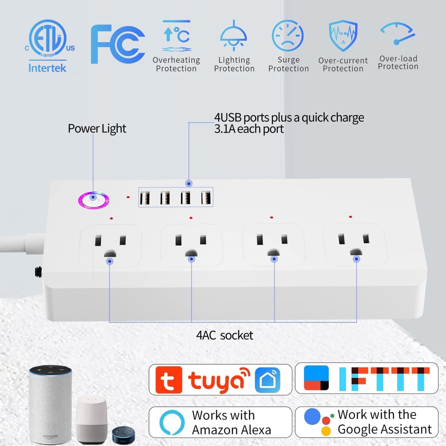 Smart Power Strip, UseeLink ZigBee Surge Protector,White