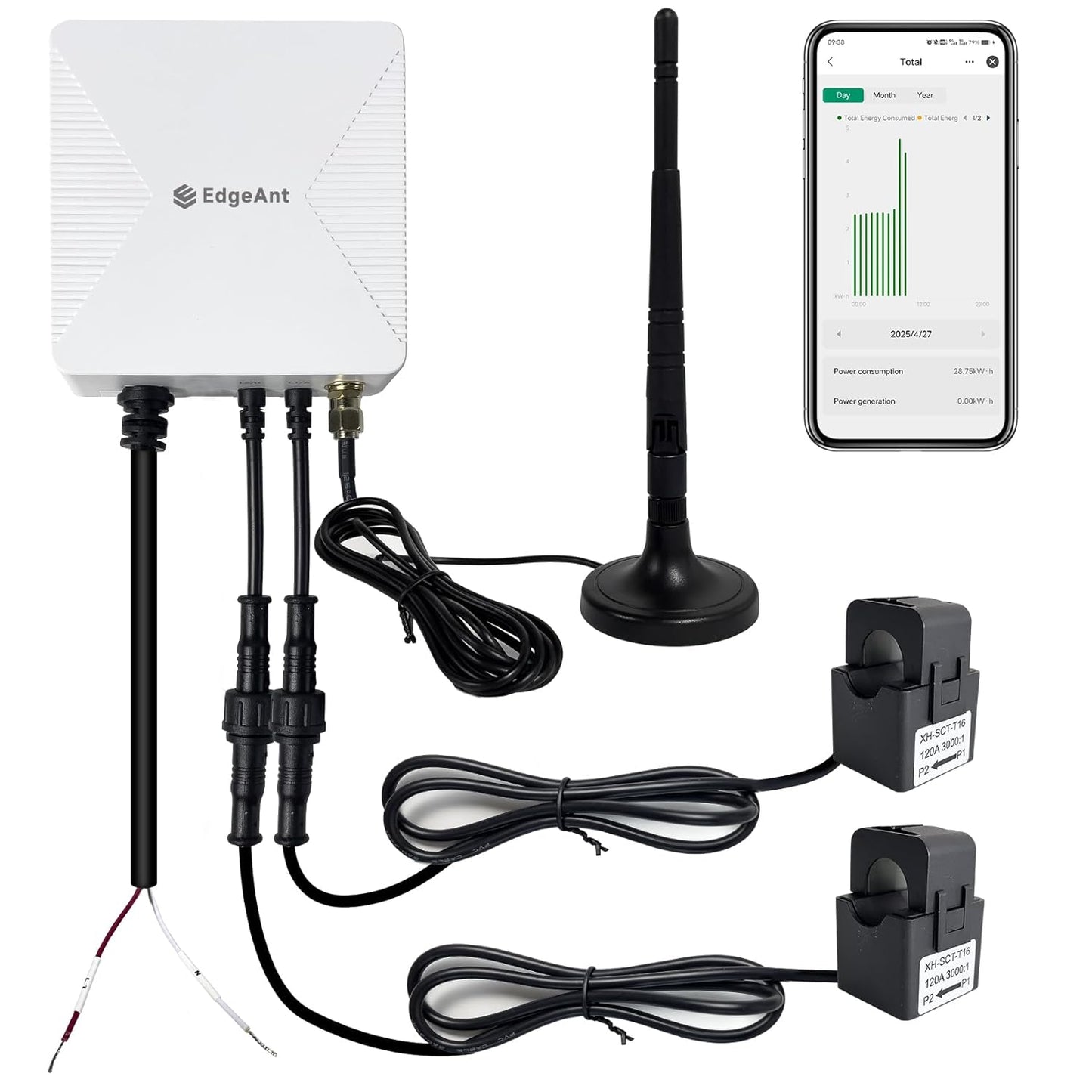 WiFi Energy Monitor with 2 * 120A Clamps, Real-Time Electricity Tracking, Smart Home Power Management,WiFi Meter Solar/Net Metering, Home Energy Automation and Control