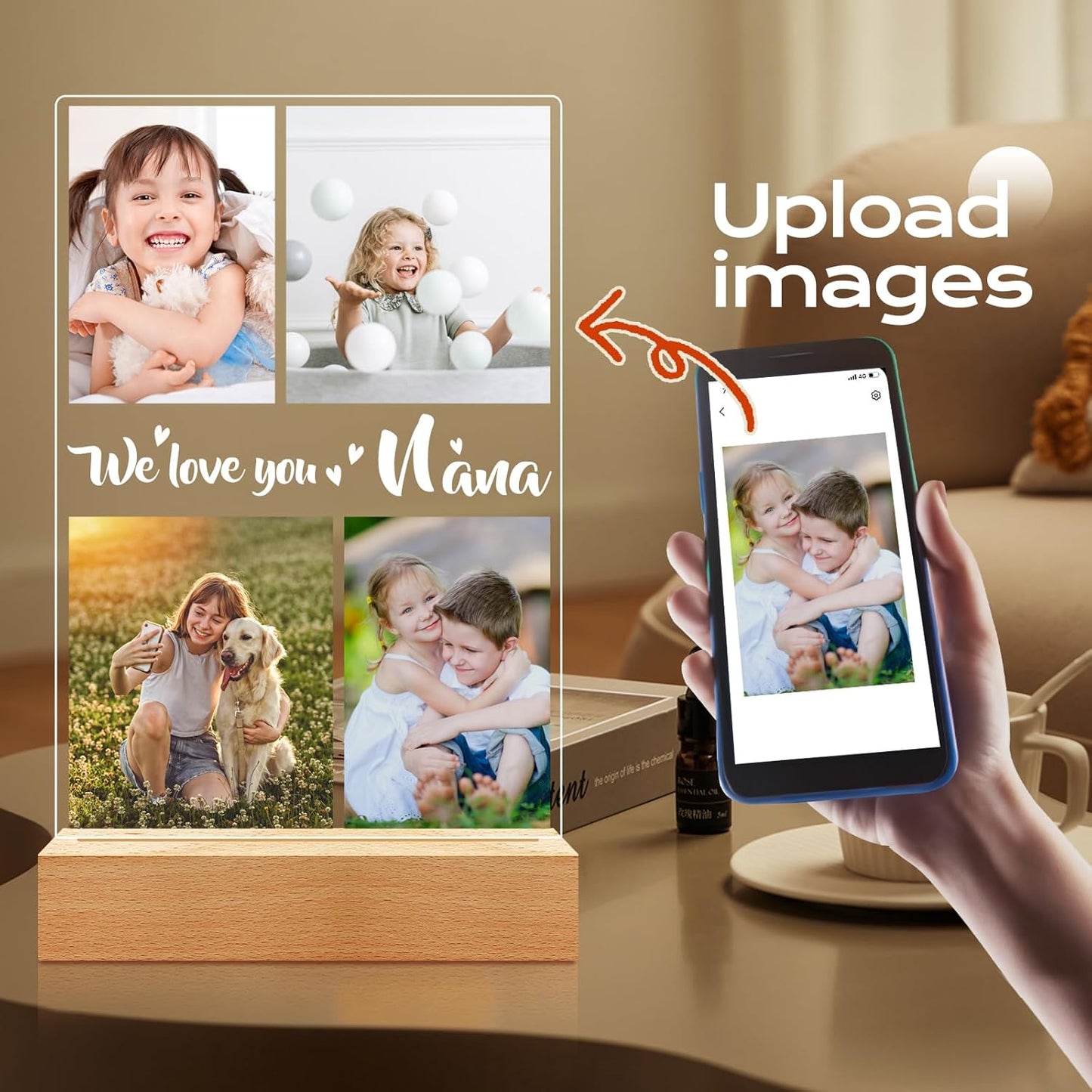 Custom Picture Frame with Photo, Personalized Photo Frame with Night Light, Customized Photo Frames, Personalized Valentines Day Gifts for Girls, Boys, Kids