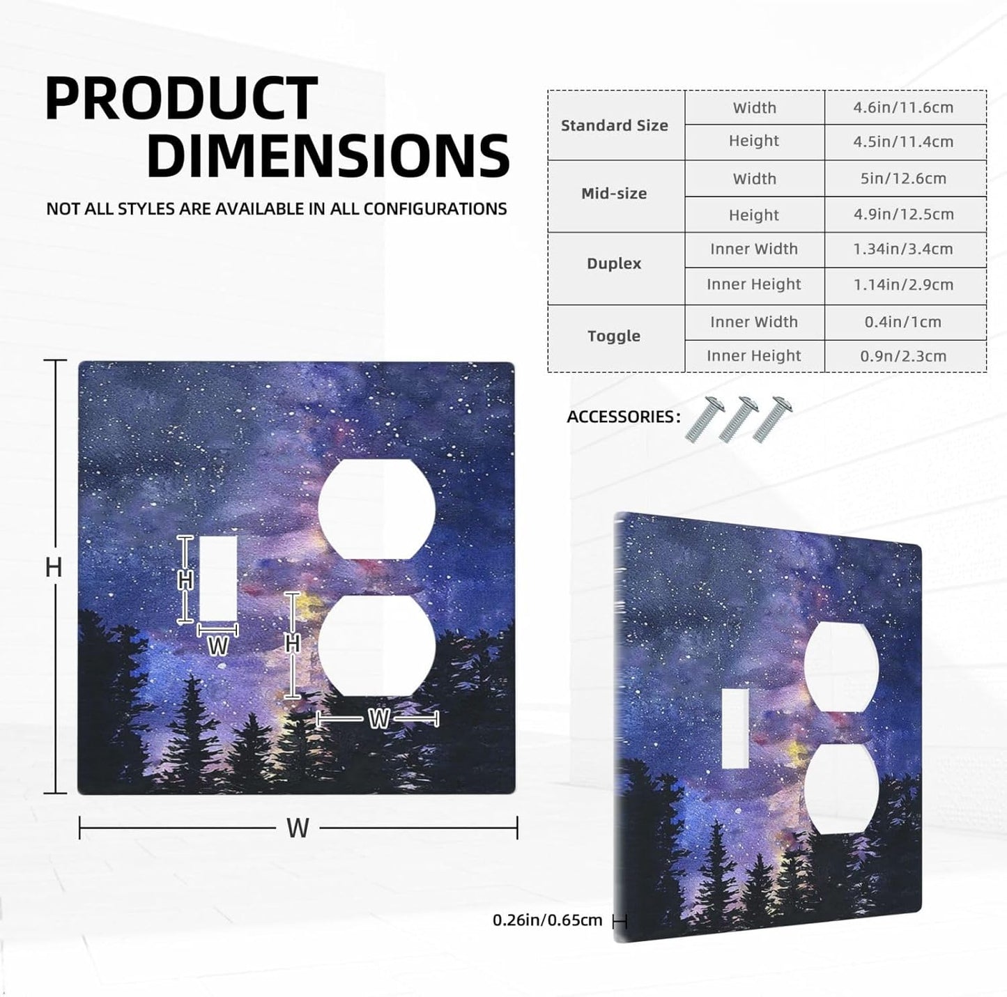 Wallplates Dream Milky Way Starry Forest Pine Watercolor Painting 1 Toggle 1 Duplex Switch Plate Electrical GFCI Faceplate Decorative Light Switch Covers for Bedroom Home Decor