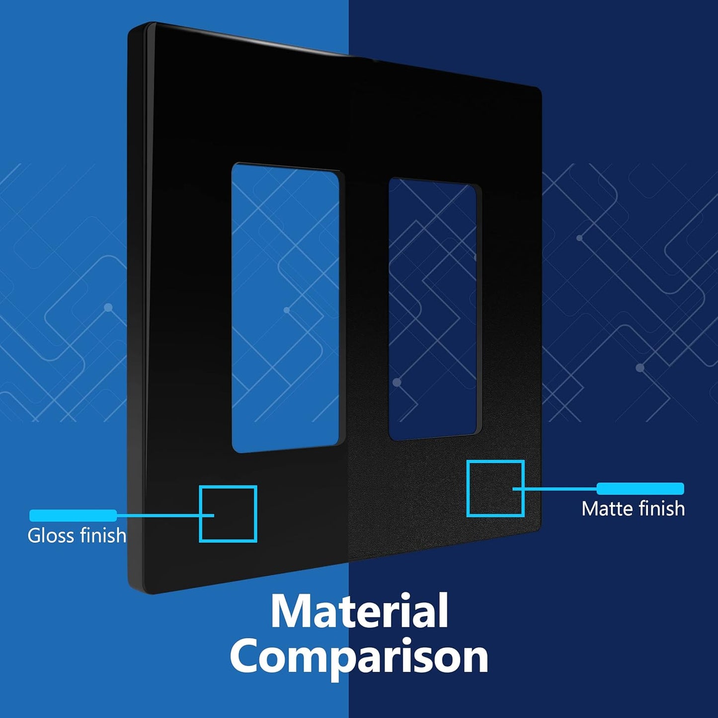LIDER Matte Finish Double Decorator Switch Cover, Screwless Wall Plate, Mid-Size 2-Gang 4.88" x 4.92", Unbreakable Polycarbonate Thermoplastic, UL Listed, LSWP-32M-BK10P, Black, 10 pack