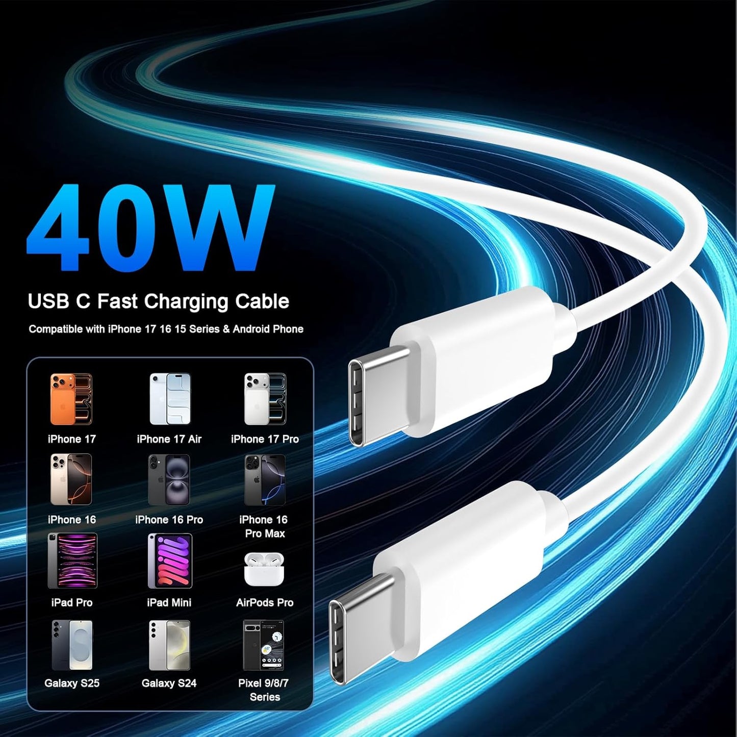 iPhone 17 16 Pro Max Charger Fast Charging, 40W USB C iPhone 16 17 Fast Charger Block with 10 FT Long Type C to C Charging Cable Cord for iPhone 17/17 Pro Max/17 Pro/Air/16/16 Pro Max/15/15 Pro Max