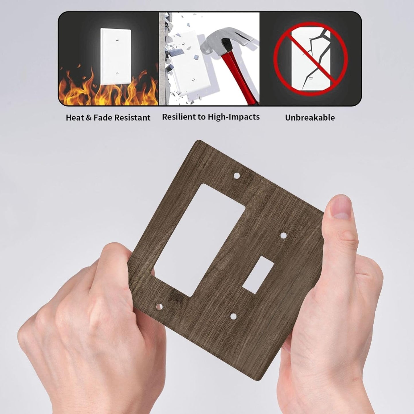 Outlet Covers Rustic Walnut Wood Grain 1 Toggle 1 Rocker Combo Light Switch Cover Plate Decorative Switch Plate Covers Electrical Wall Plate for Farmhouse Cabin Decor