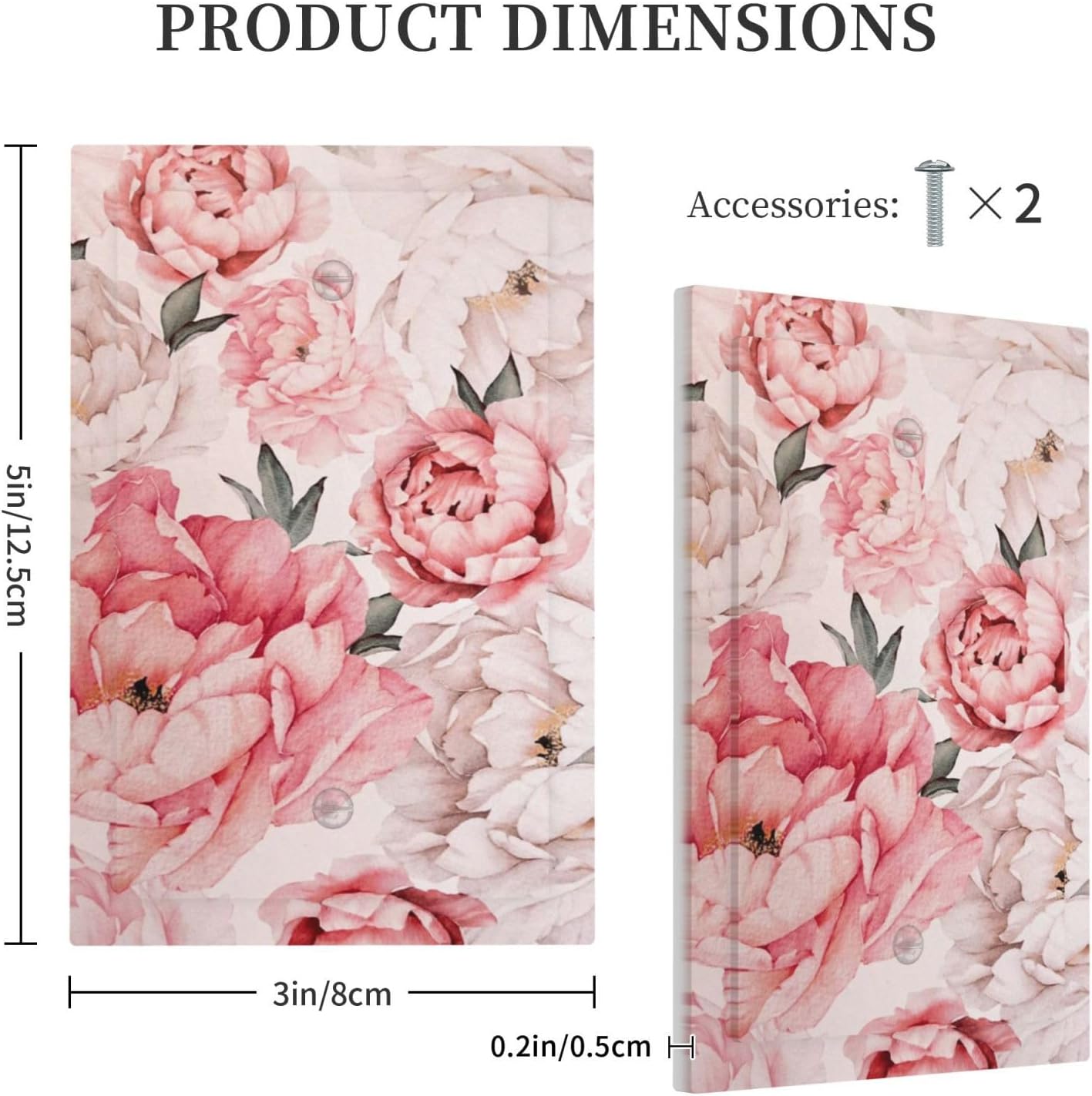 Decorative Light Switch Plate Covers Ink Pink Peony Flower Rustic Floral 1 Gang No Device Single Blank Outlet Covers Wall Plate Light Switch Cover Plate for Home Bedroom Decor