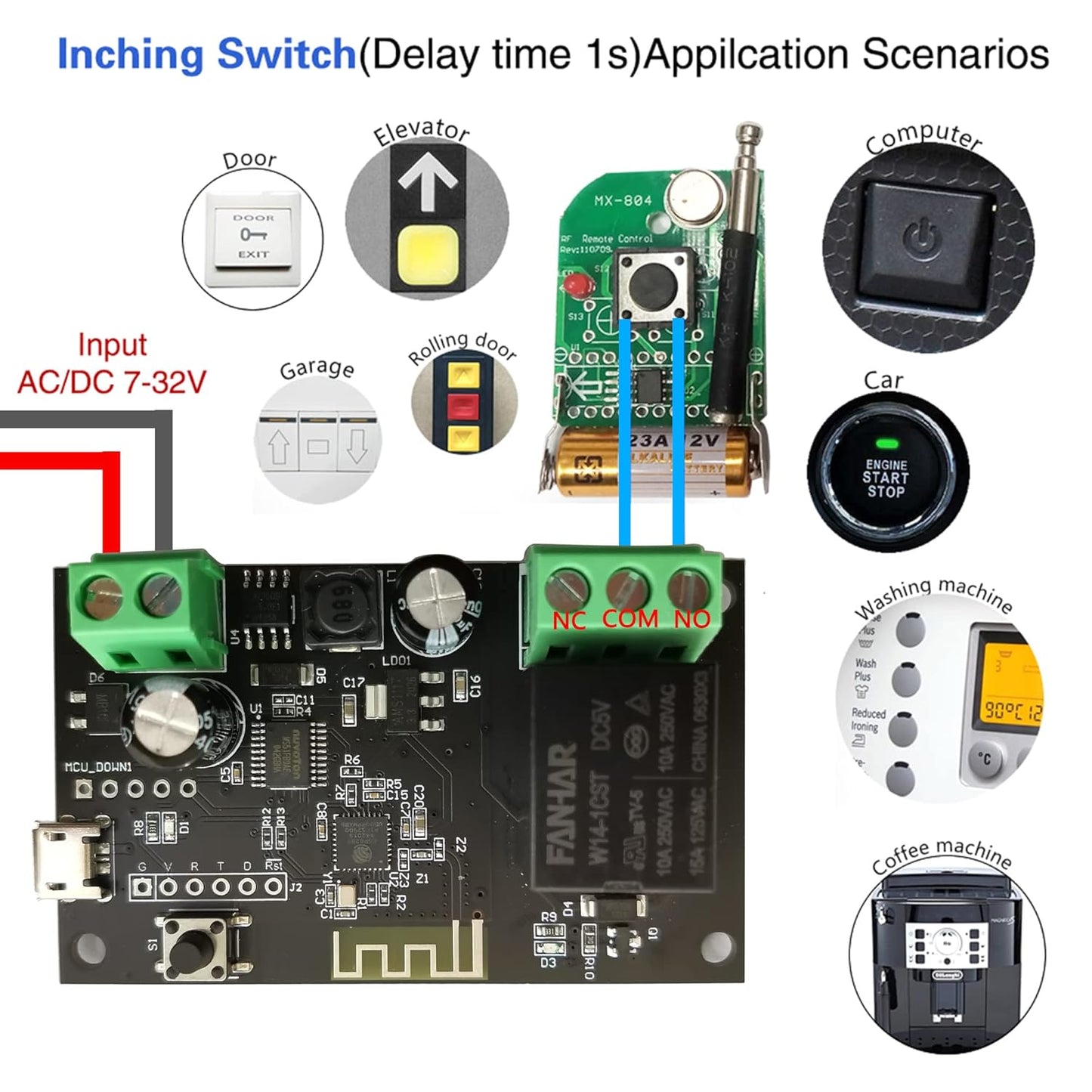 Jane Eyre WiFi Wireless Smart Switch Relay Module Jog Self-Locking Switch Module DIY Smart Home Compatible with TUYA/Smart Life App(1CH)