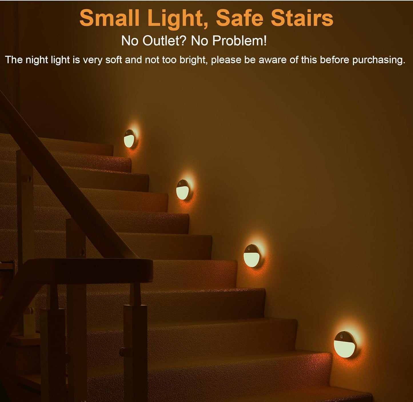 2 Pack Amber Night Light, Battery Operated Night Light, 2.6" Small Sticky Lights, Dimming, 3 Light Modes, Motion Sensor Lights for Kids, Baby, Sleep, Bedroom, Bathroom, Toilet, Travel, Stairs