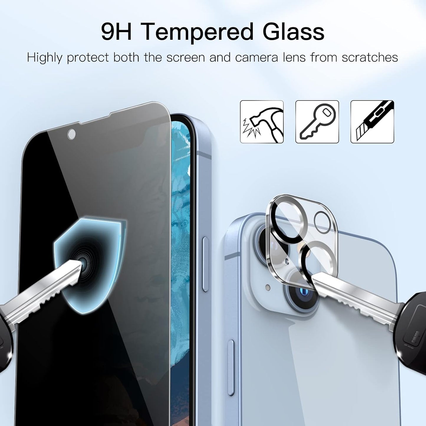 JETech Privacy Full Coverage Screen Protector for iPhone 14 Plus 6.7-Inch with Camera Lens Protector, Anti-Spy Tempered Glass Film, 2-Pack Each