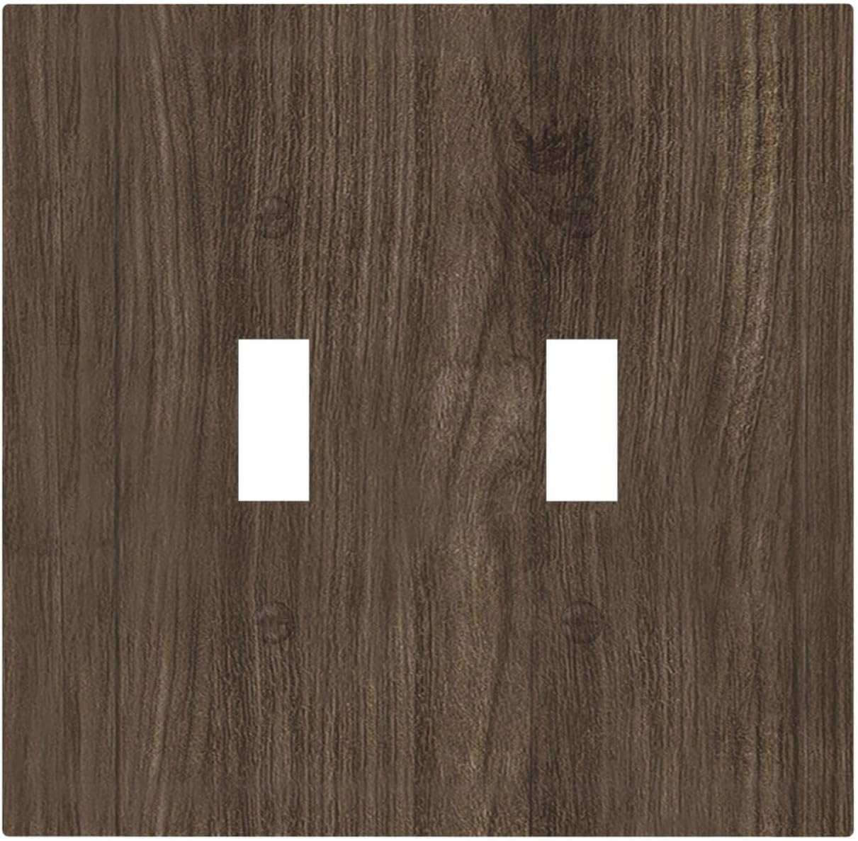 Decorative Switch Plate Covers Rustic Walnut Wood Grain 2 Gang Double Toggle Light Switch Cover Plate Electrical Wall Plate Outlet Cover for Farmhouse Cabin Decor
