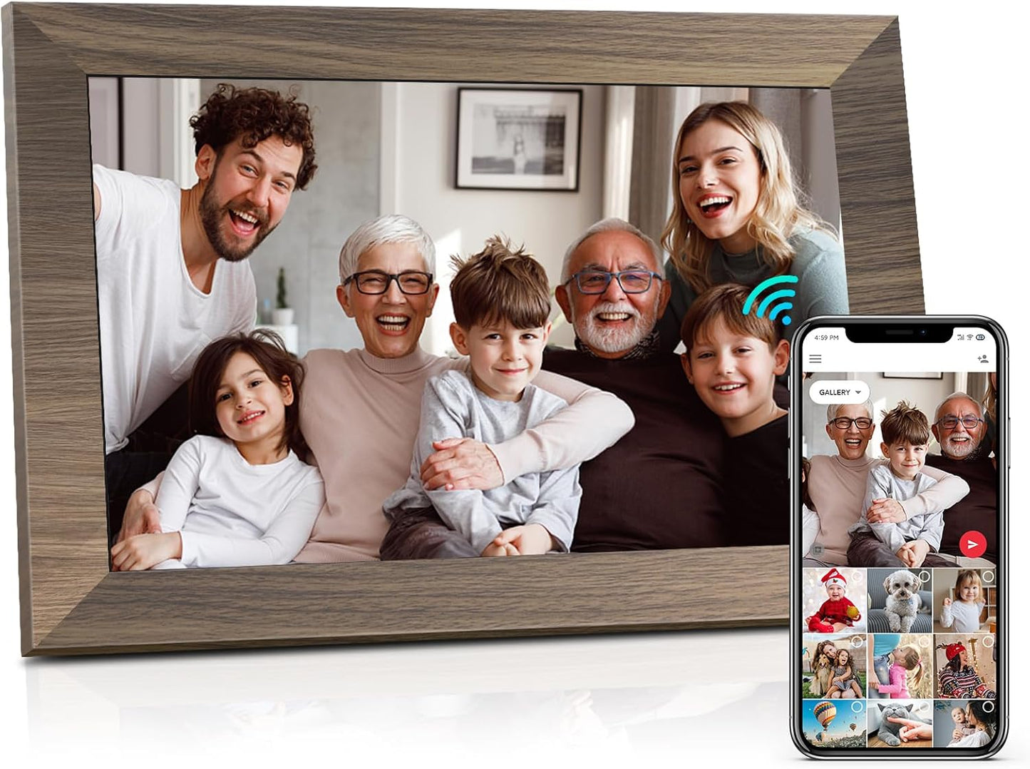 Canupdog WiFi Digital Picture Frame 10.1 Inch, IPS Touch Screen Smart Cloud Digital Photo Frame with 16GB Storage, Wall Mountable, Auto-Rotate, Share Photos from Anywhere Via App