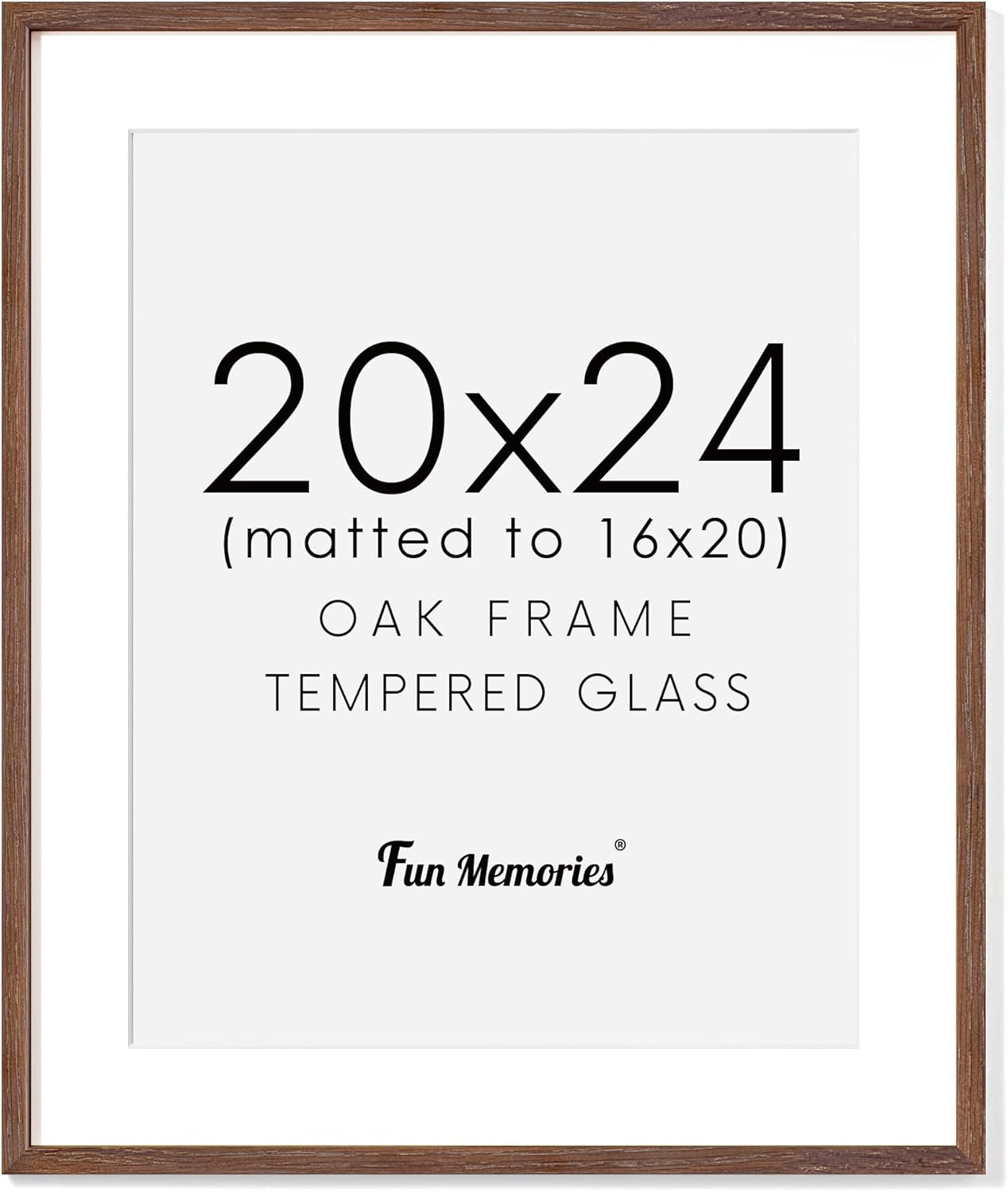 20x24 Picture Frames, Rustic Solid Oak Wood Frame 20 x 24 for Wall, Wooden 20 by 24 Photo Frames with Tempered Real Glass, 20x24 Poster Frame Matted to 16x20 (Walnut Color, 1 Pack)